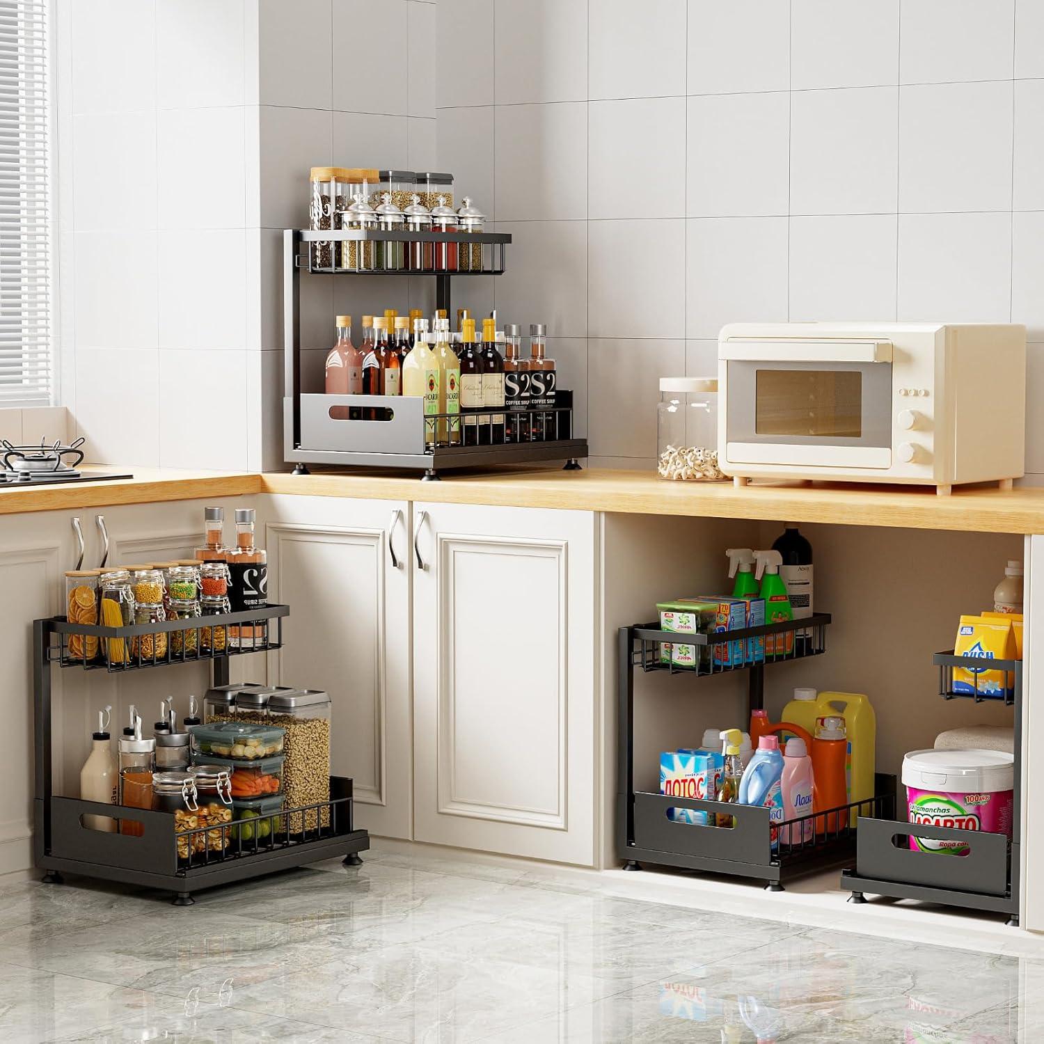 Organizador Bajo Fregadero Saydear 2 Niveles Ajustable Metal Negro