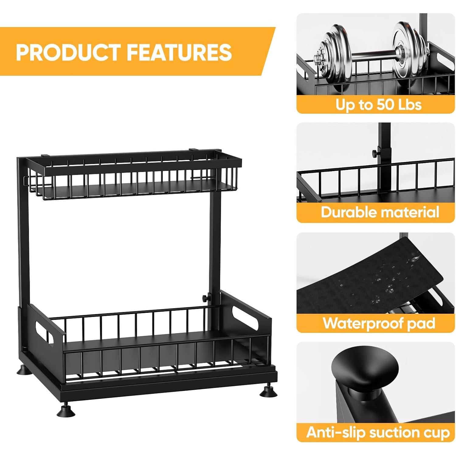 Organizador Bajo Fregadero Saydear 2 Niveles Ajustable Metal Negro