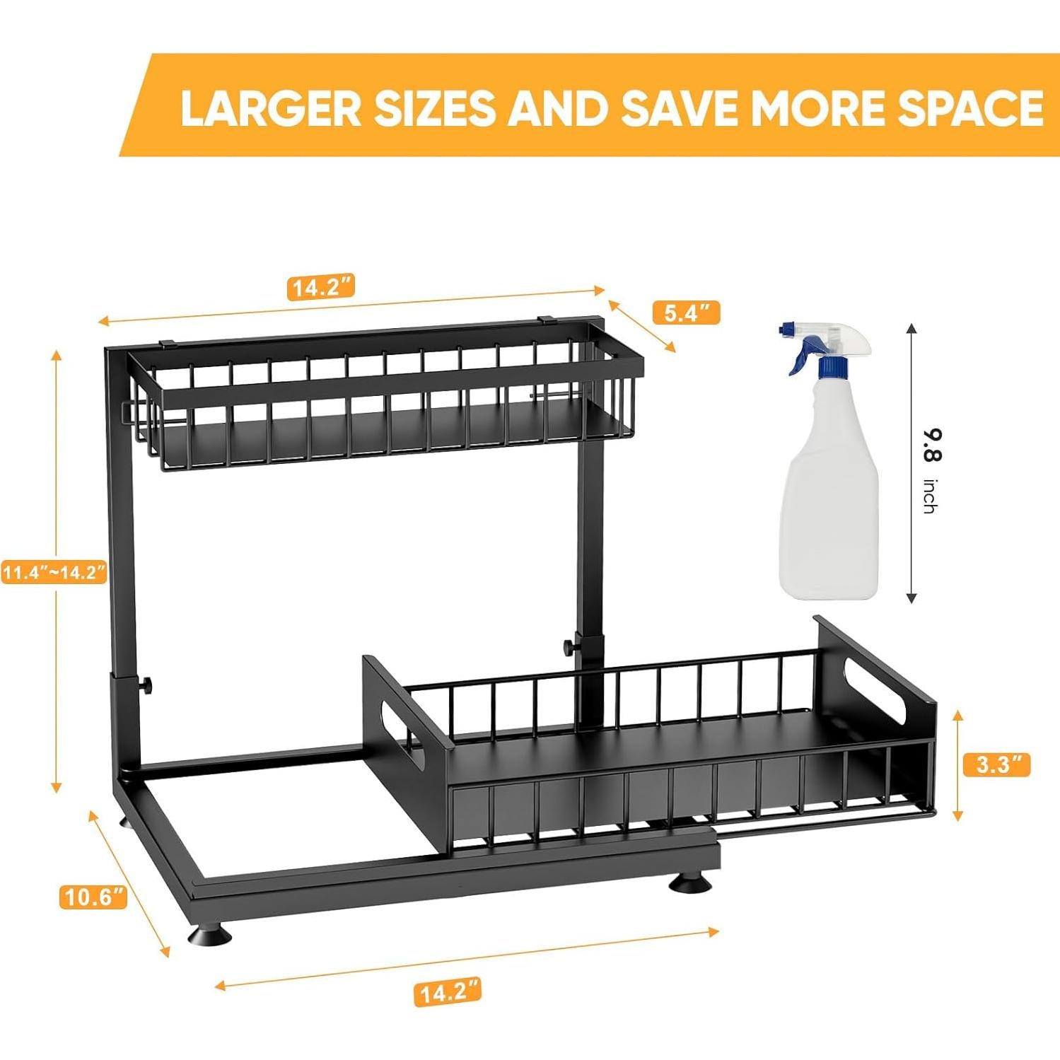 Organizador Bajo Fregadero Saydear 2 Niveles Ajustable Metal Negro