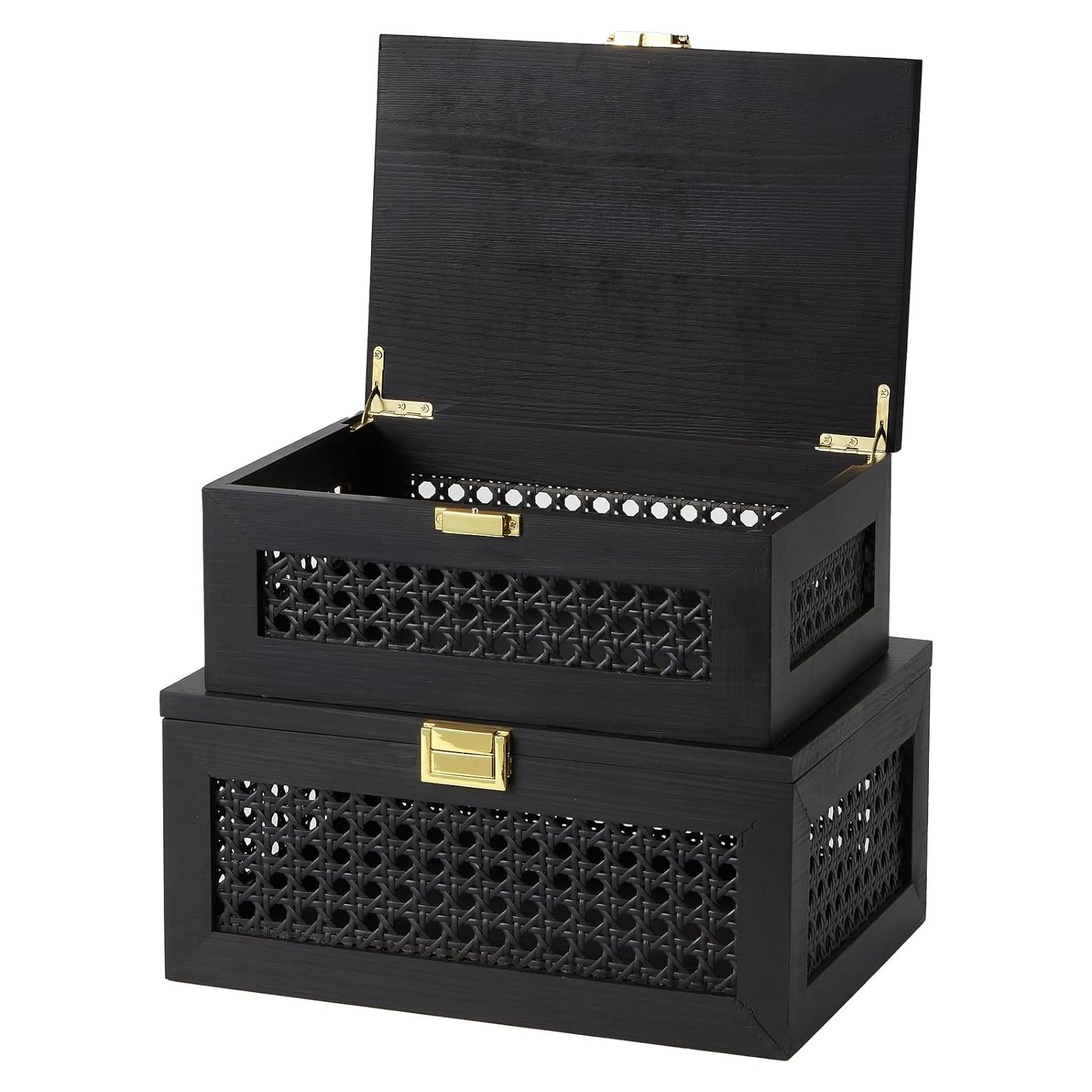 Cajas de Almacenamiento VinneGenzz de Ratan y Madera - 2 Piezas