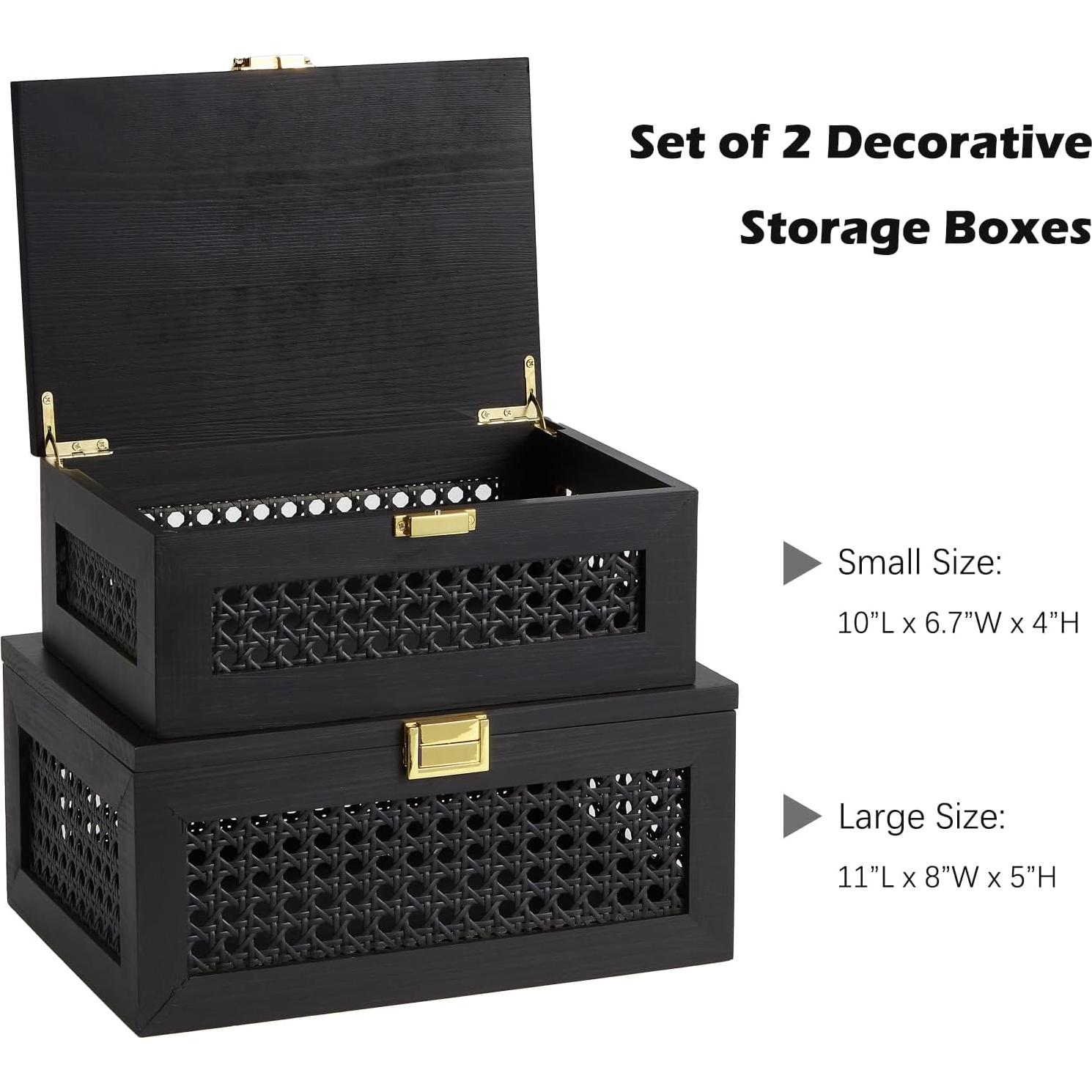 Cajas de Almacenamiento VinneGenzz de Ratan y Madera - 2 Piezas