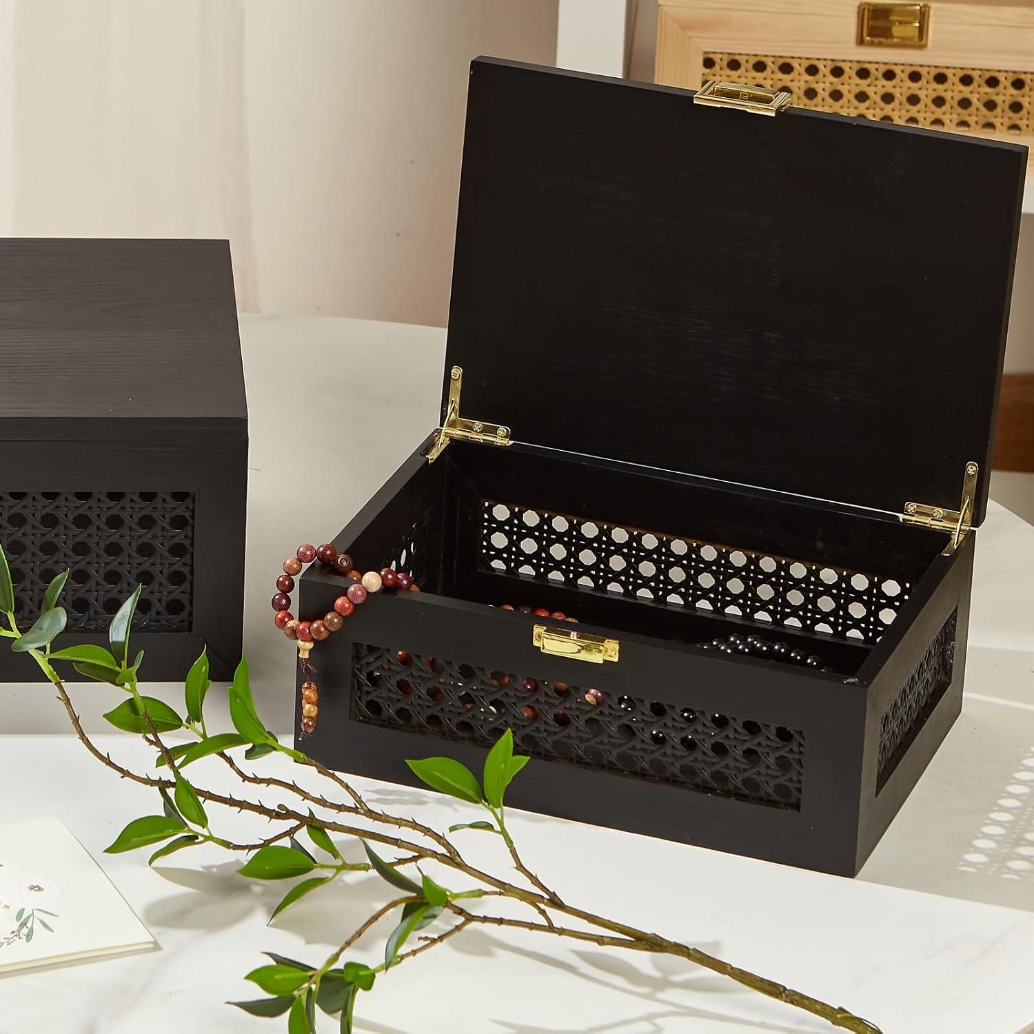 Cajas de Almacenamiento VinneGenzz de Ratan y Madera - 2 Piezas