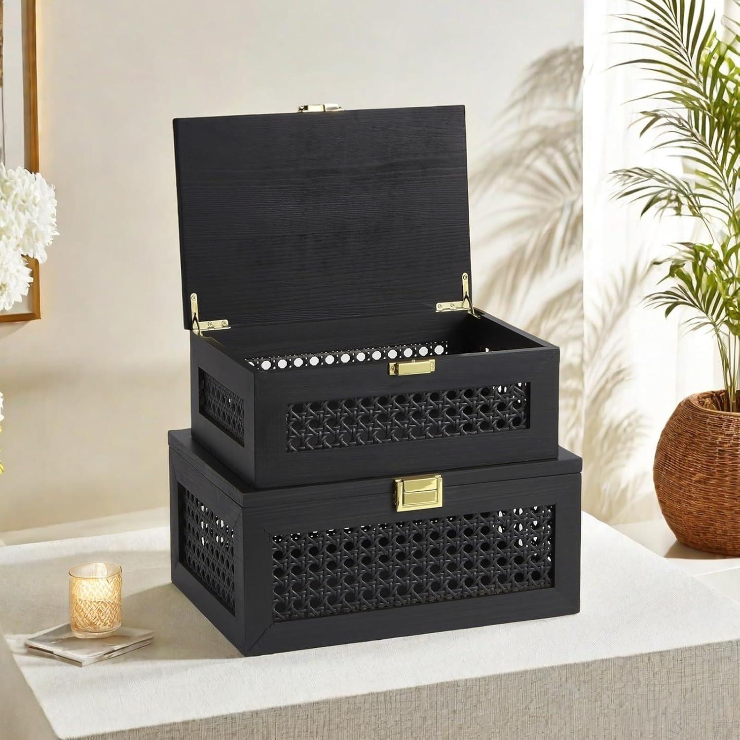 Cajas de Almacenamiento VinneGenzz de Ratan y Madera - 2 Piezas