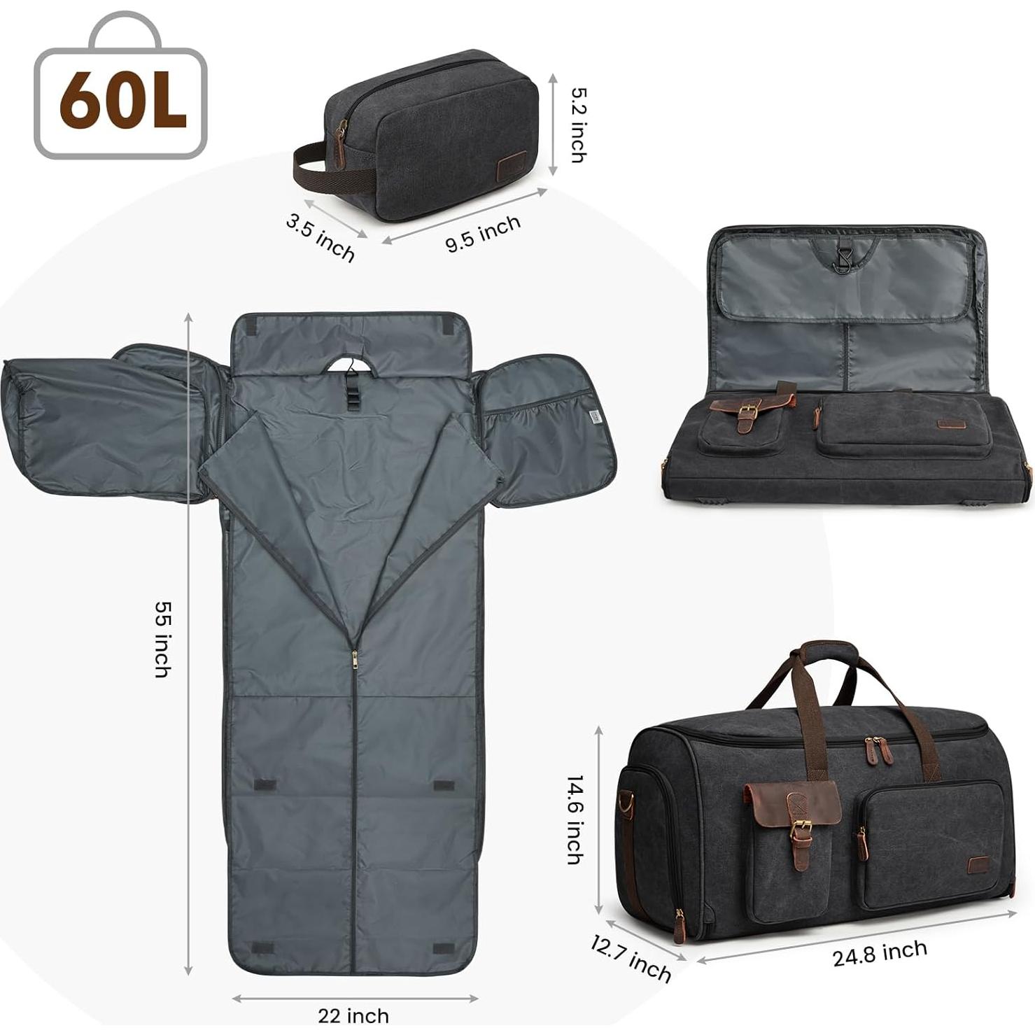 Bolsa de Ropa de Viaje S-ZONE 60L Duffle Colgante Negra