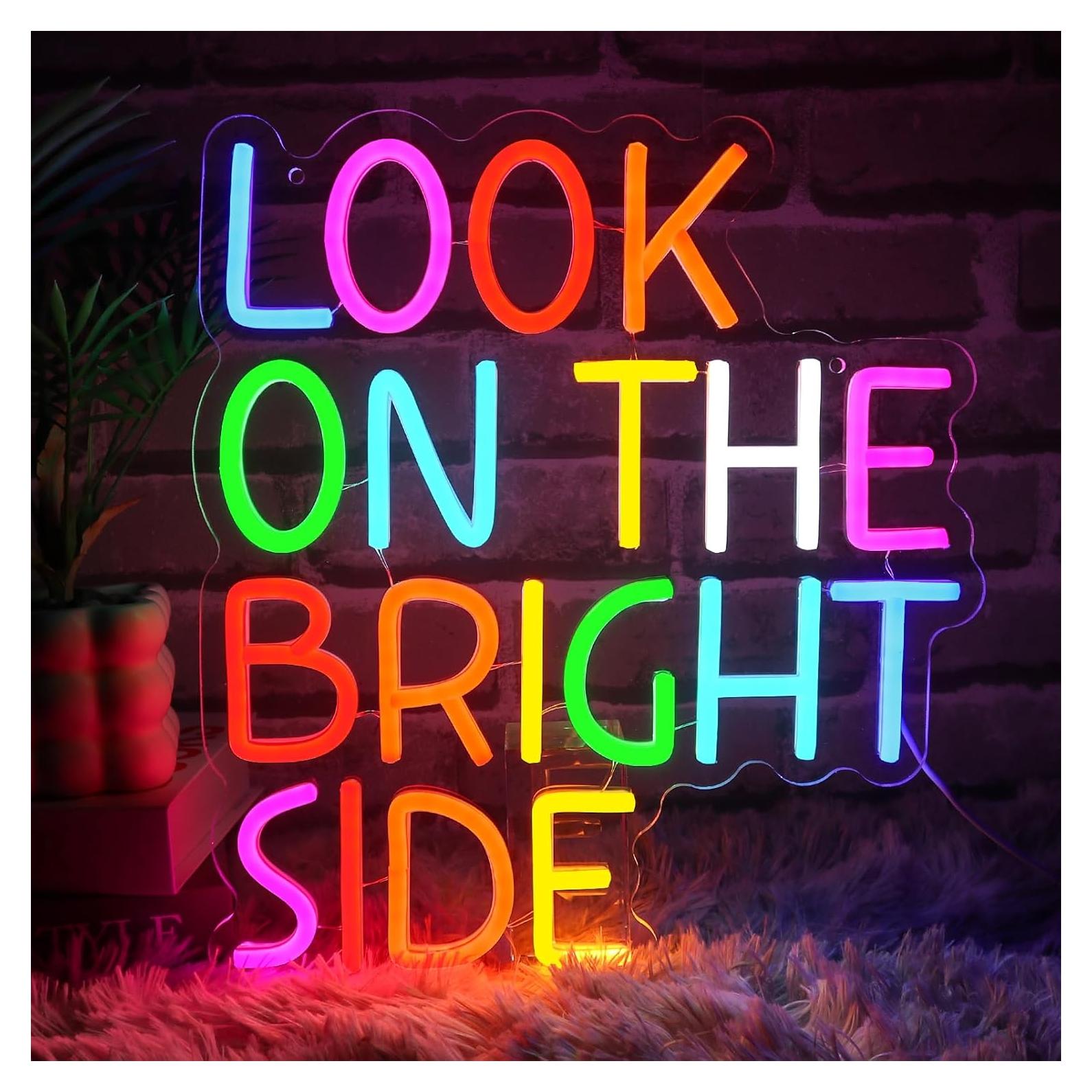 Letrero Neón LED Folkive 'Mira El Lado Brillante' 35.8x32 cm