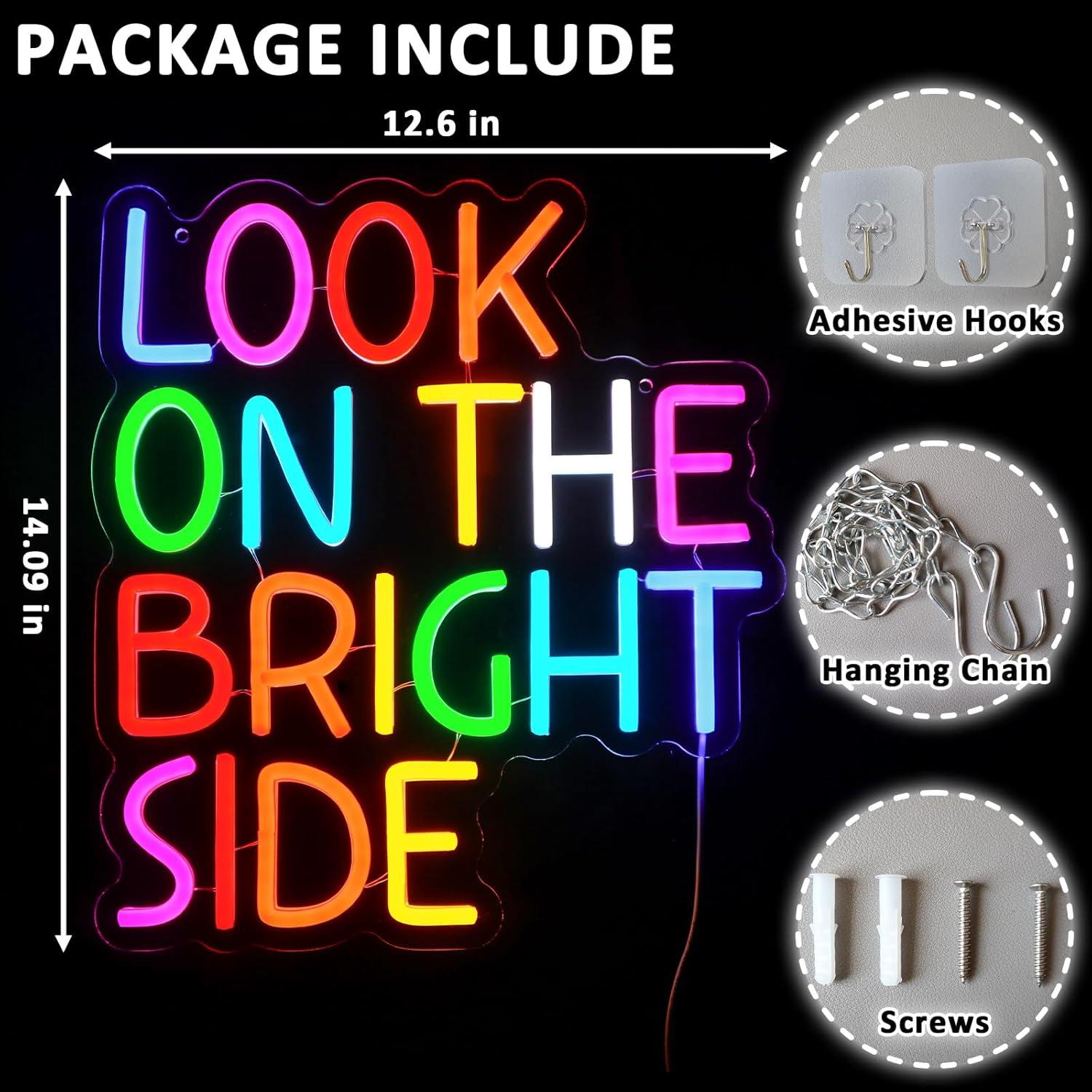 Letrero Neón LED Folkive 'Mira El Lado Brillante' 35.8x32 cm