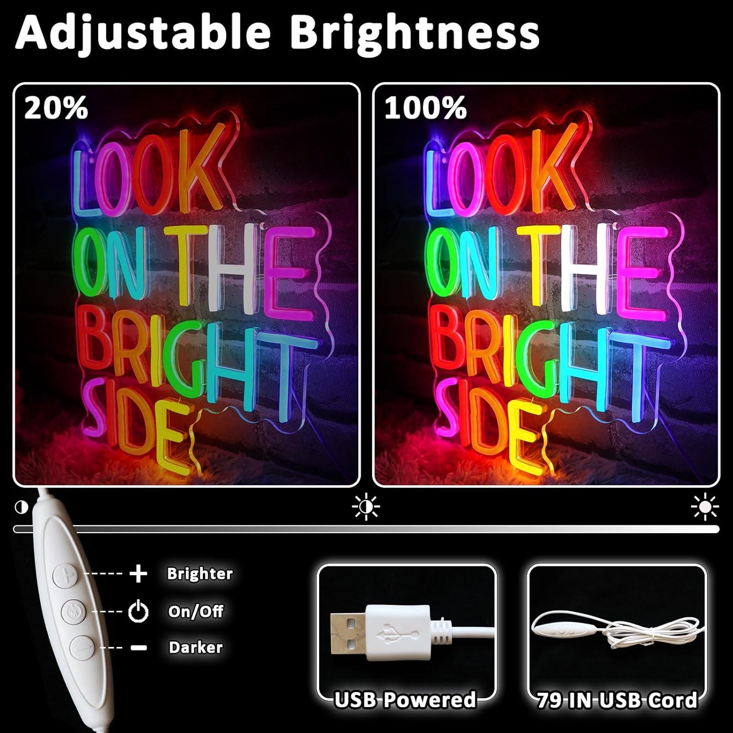 Letrero Neón LED Folkive 'Mira El Lado Brillante' 35.8x32 cm