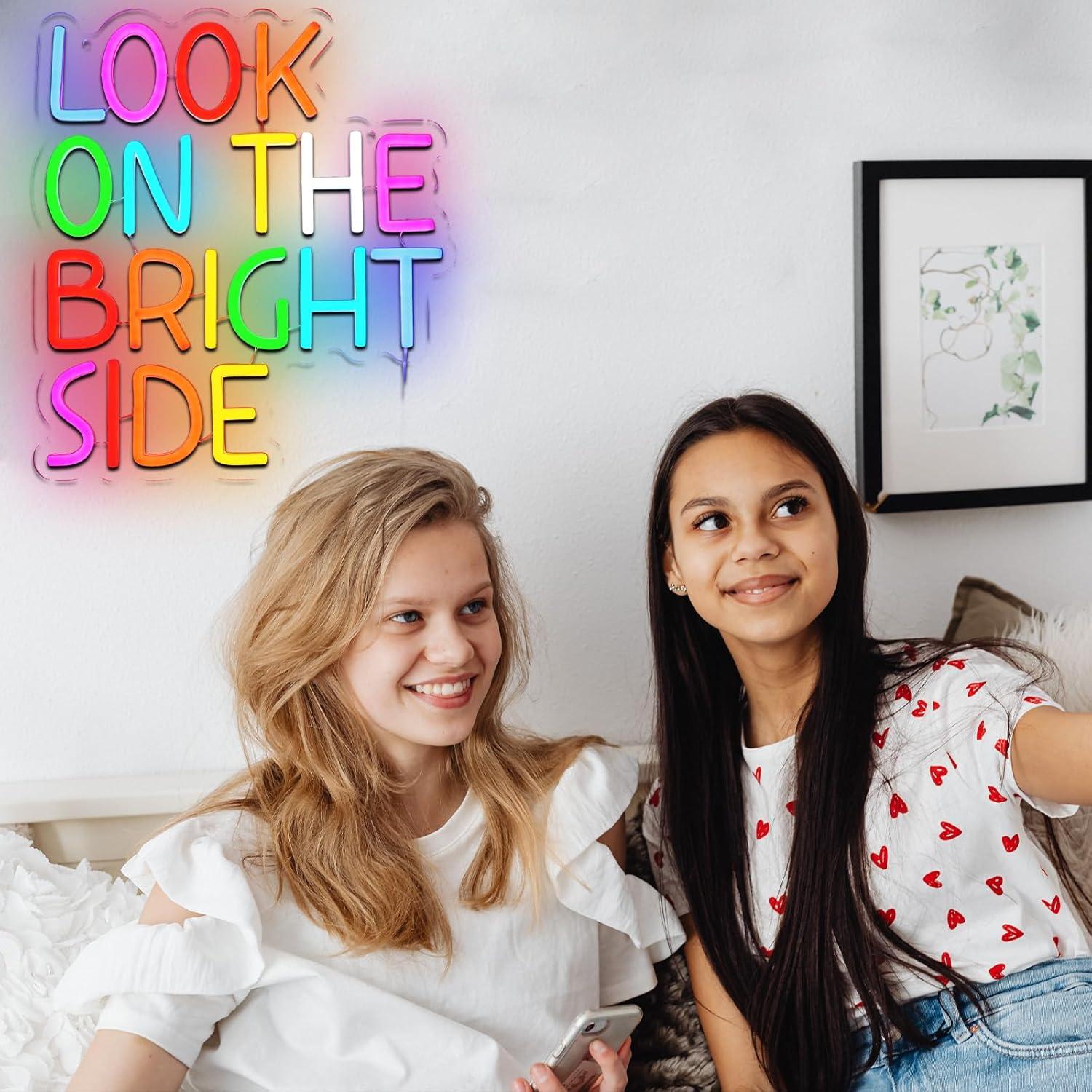 Letrero Neón LED Folkive 'Mira El Lado Brillante' 35.8x32 cm