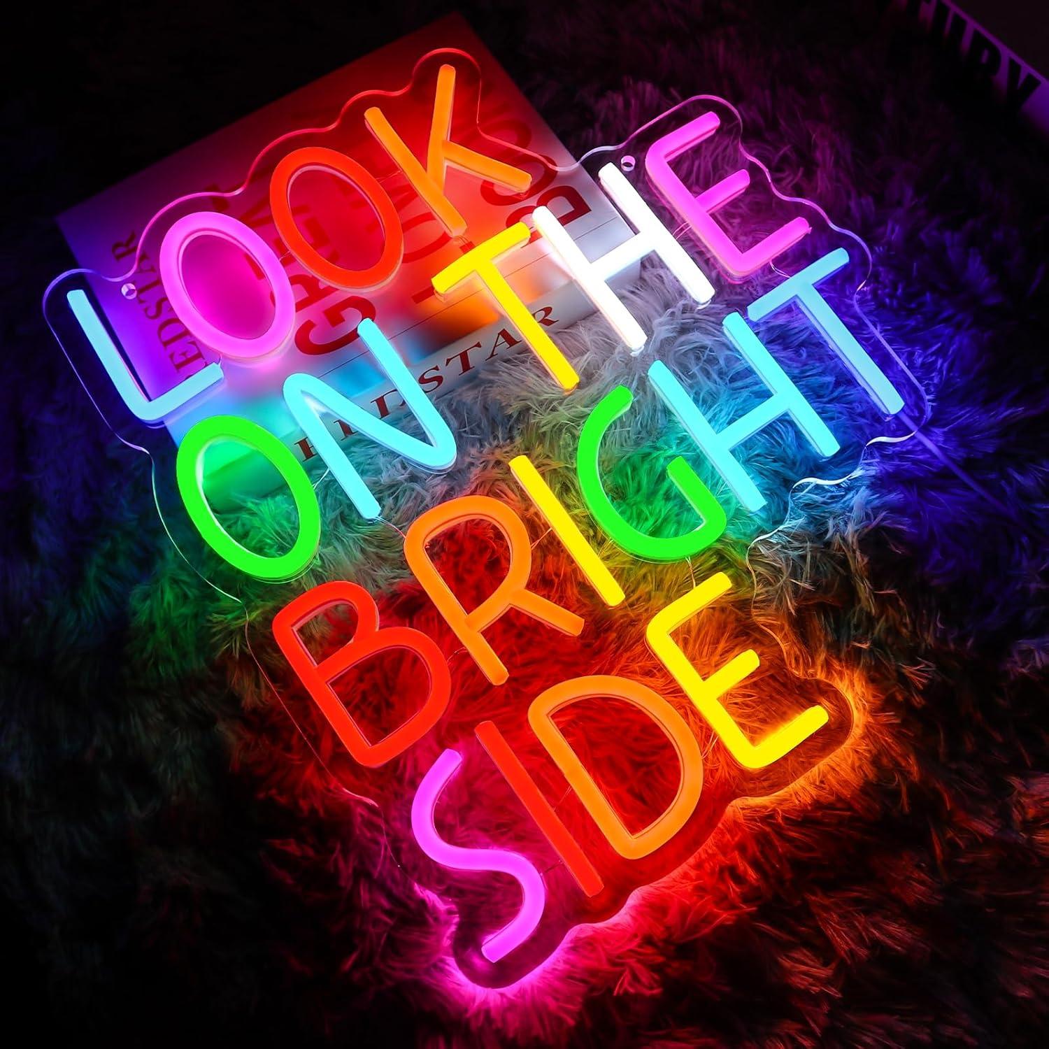 Letrero Neón LED Folkive 'Mira El Lado Brillante' 35.8x32 cm