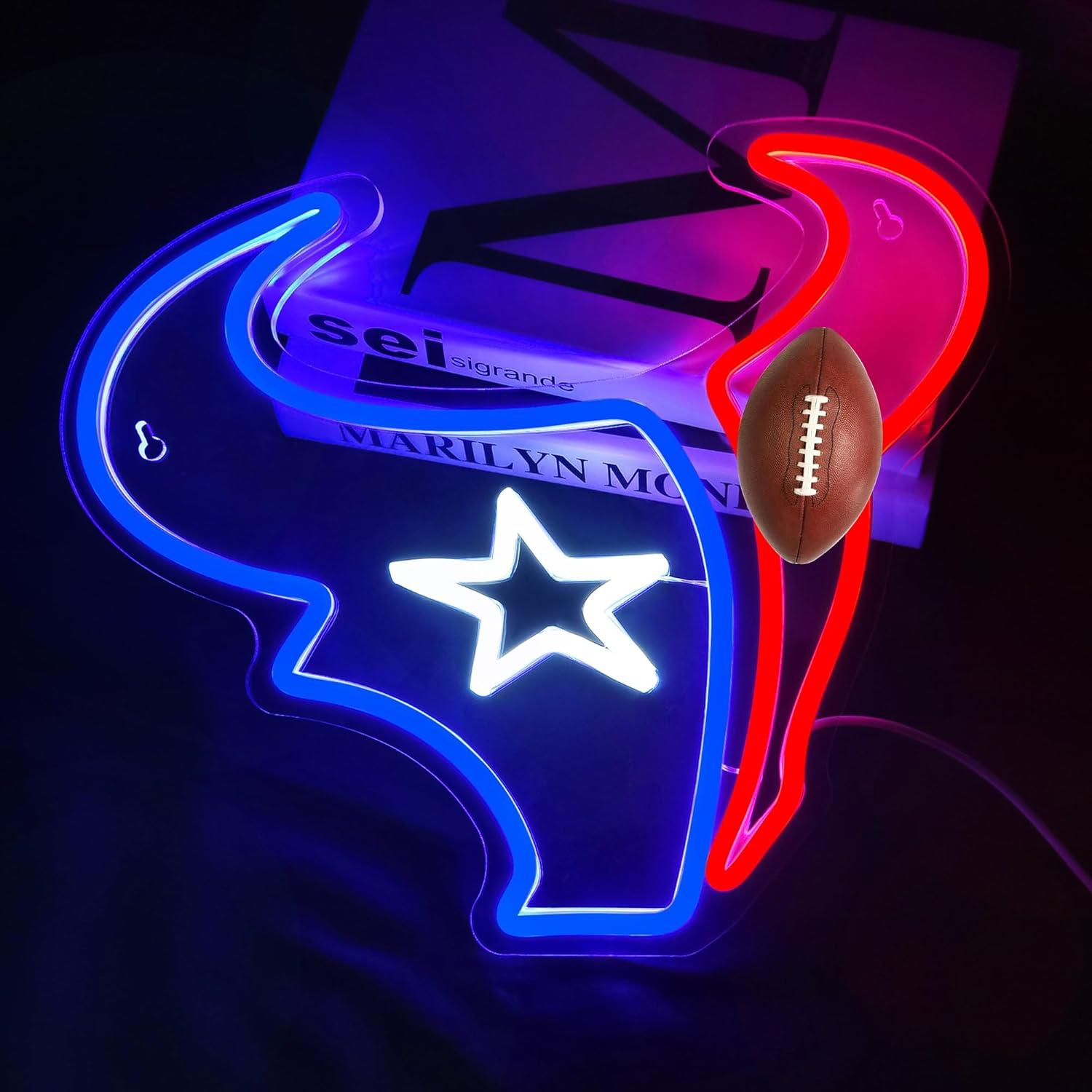 Luz de Neón de Fútbol Texano 31.4x34.2cm USB Azul y Rojo