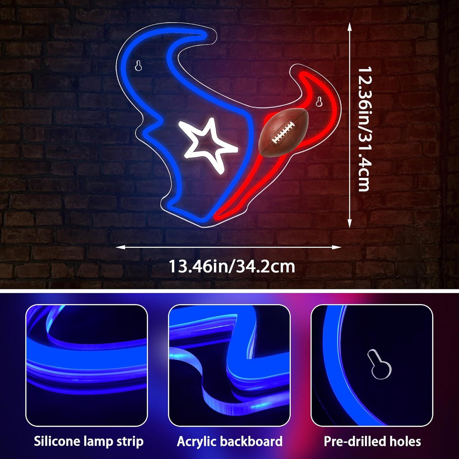 Luz de Neón de Fútbol Texano 31.4x34.2cm USB Azul y Rojo
