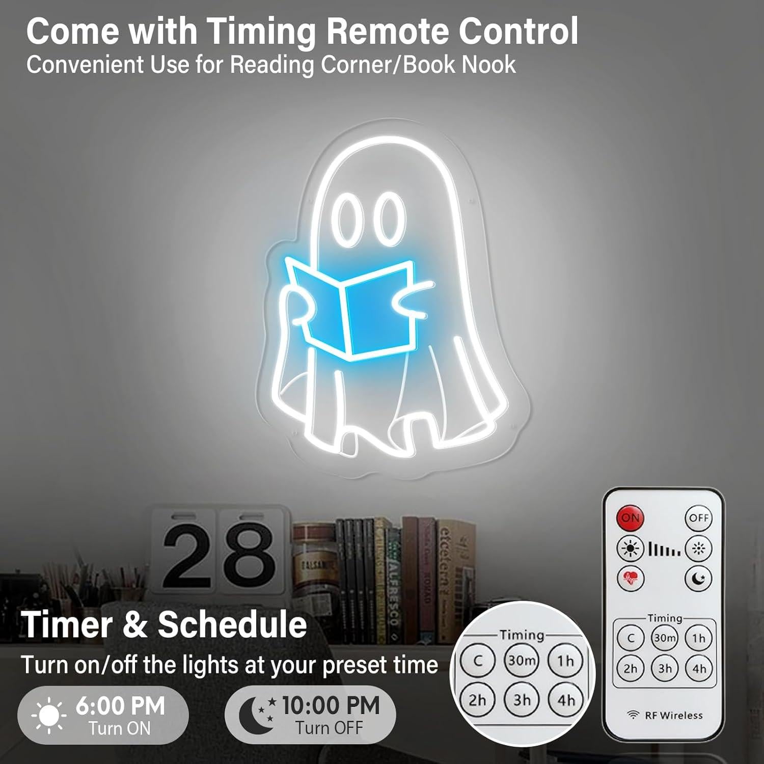 Luz de neón libro de lectura fantasma MinIeoh 25.4x22.9cm