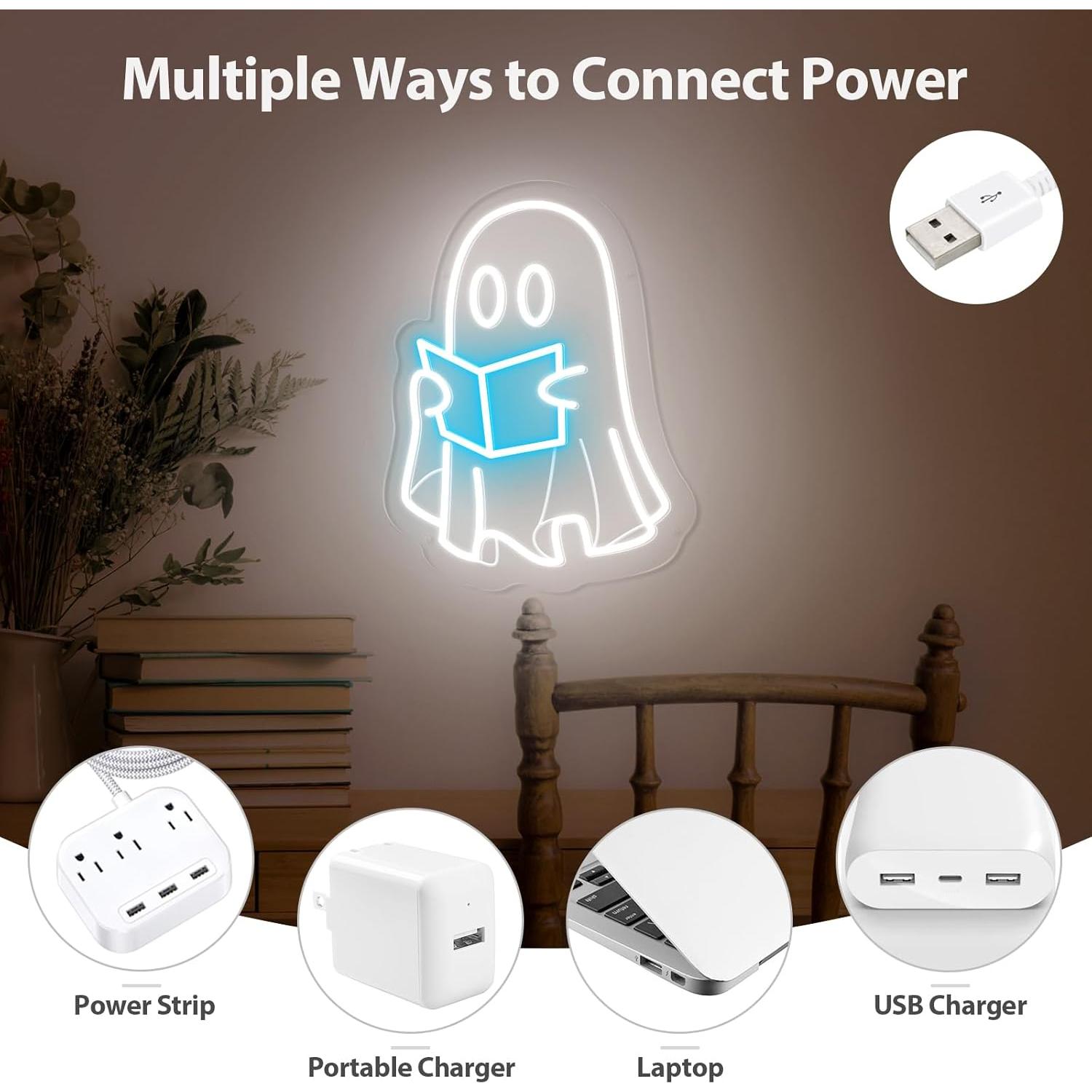 Luz de neón libro de lectura fantasma MinIeoh 25.4x22.9cm