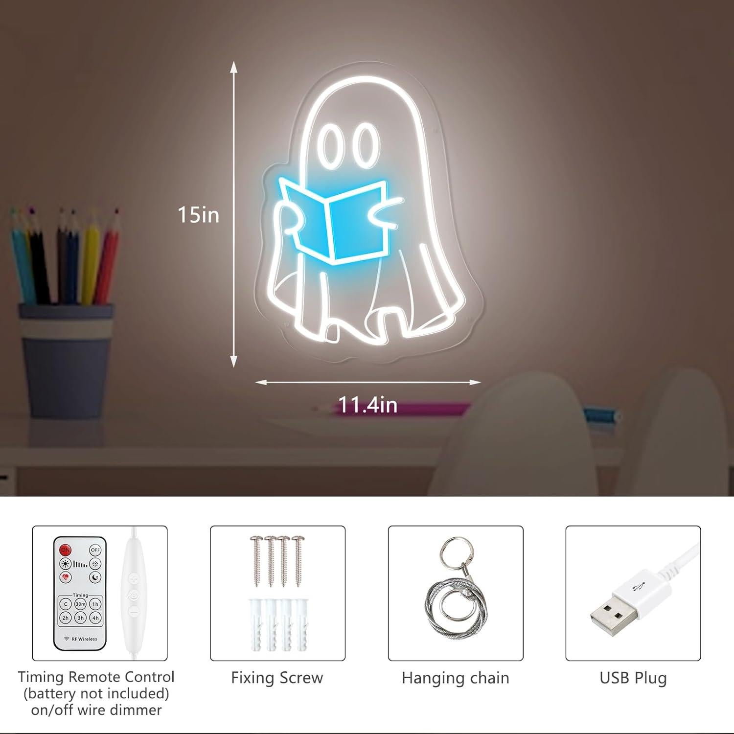 Luz de neón libro de lectura fantasma MinIeoh 25.4x22.9cm