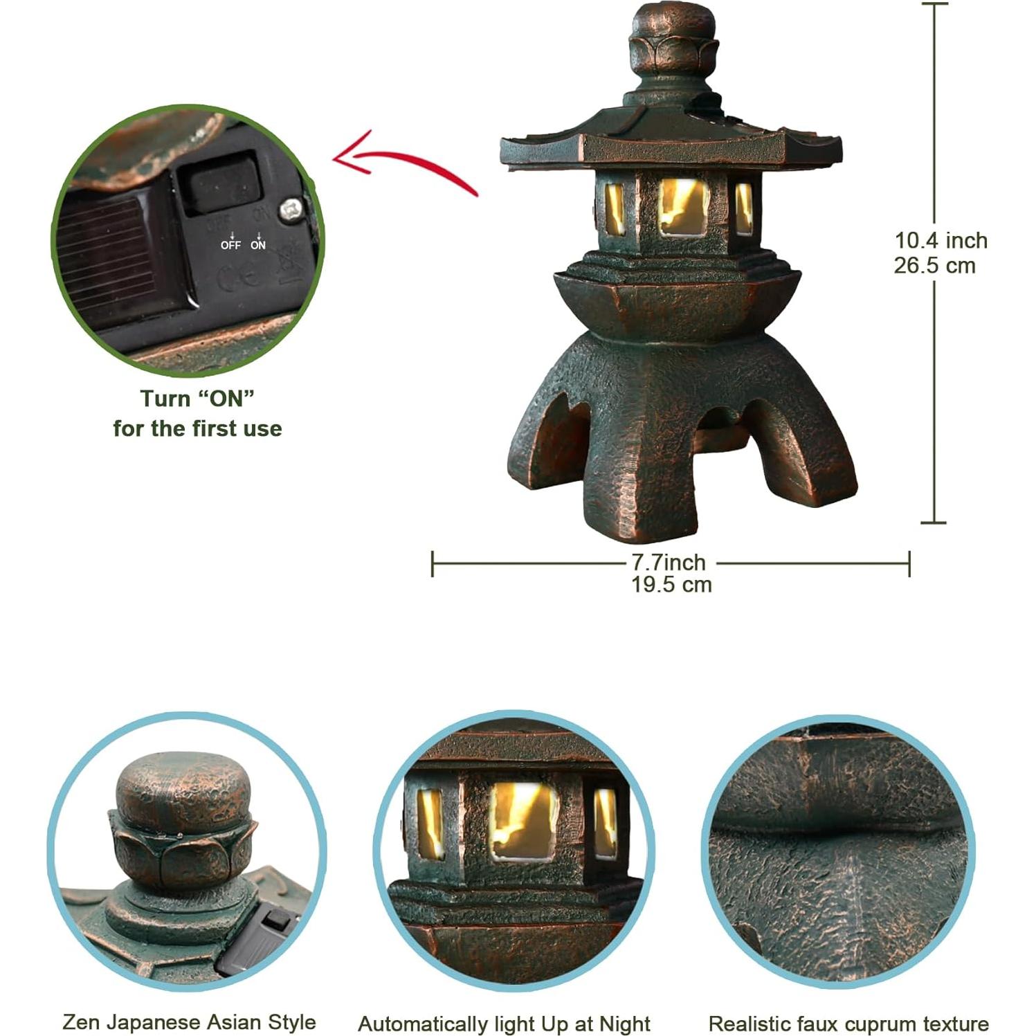 Estatua de Jardín Nacome Solar Pagoda 26.5x19.5cm Cobre