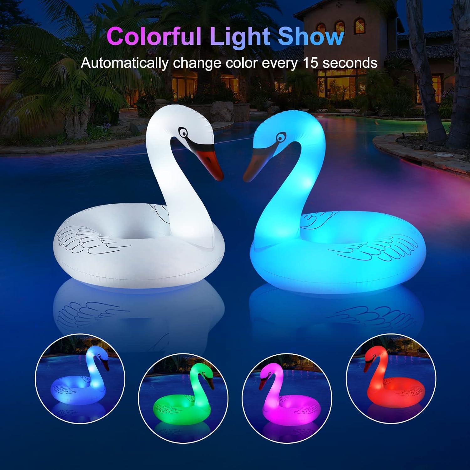 Flotador de piscina inflable FlyfreeU cisne con luces LED 106 cm