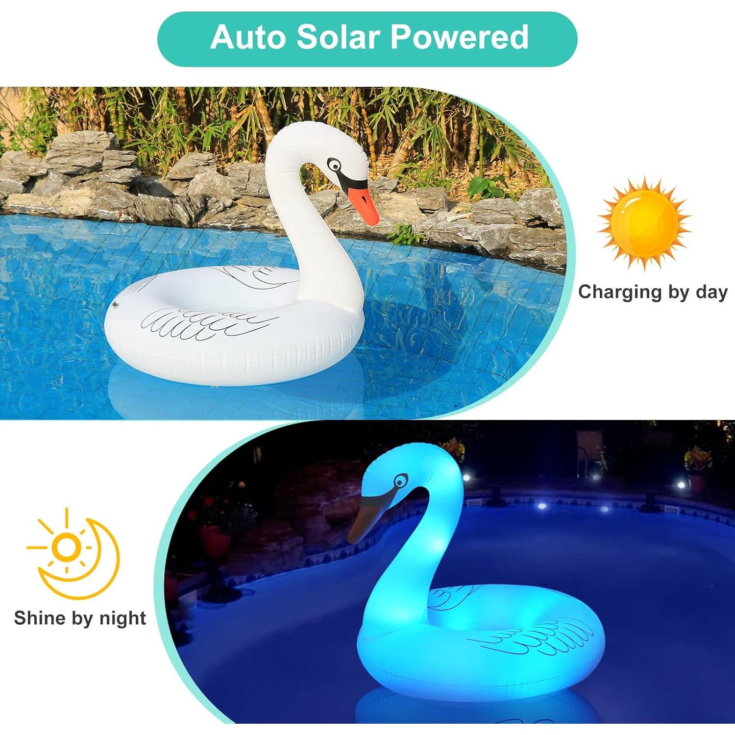 Flotador de piscina inflable FlyfreeU cisne con luces LED 106 cm