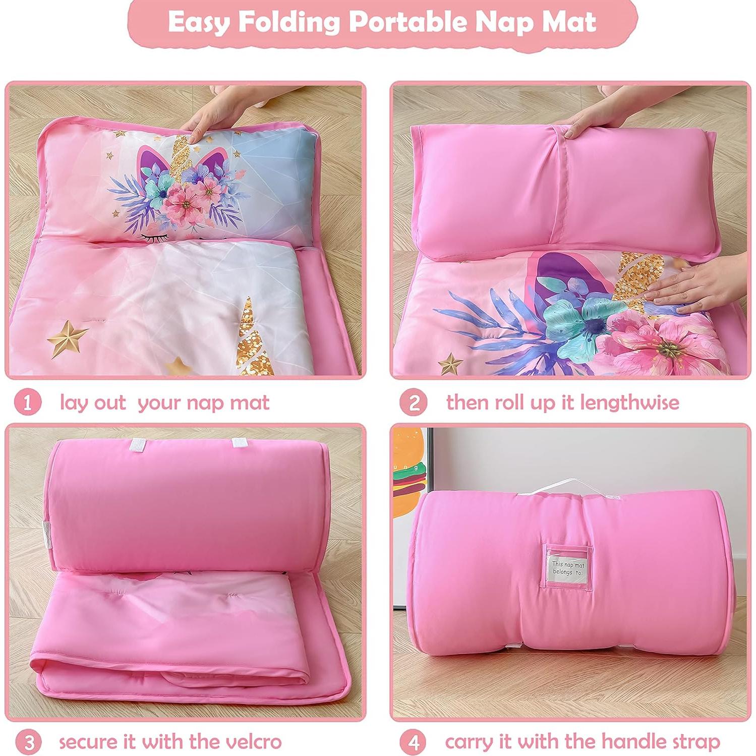 Esteras para Siesta Rosa Unicornio KINBEDY 127x51cm con Almohada
