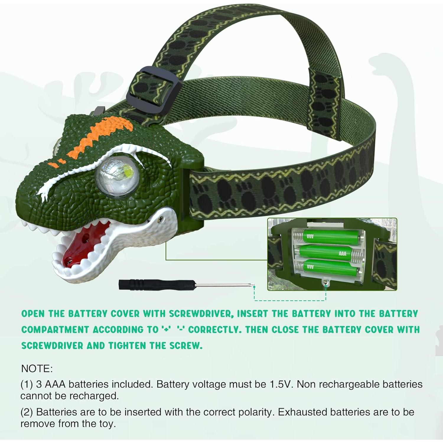 Linterna Frontal LED SEVENKA para Niños - Dinosaurio, 97g
