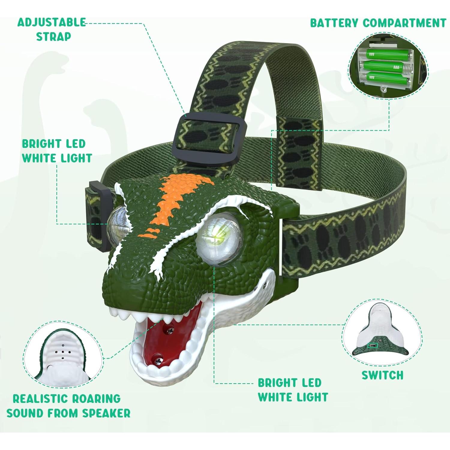 Linterna Frontal LED SEVENKA para Niños - Dinosaurio, 97g