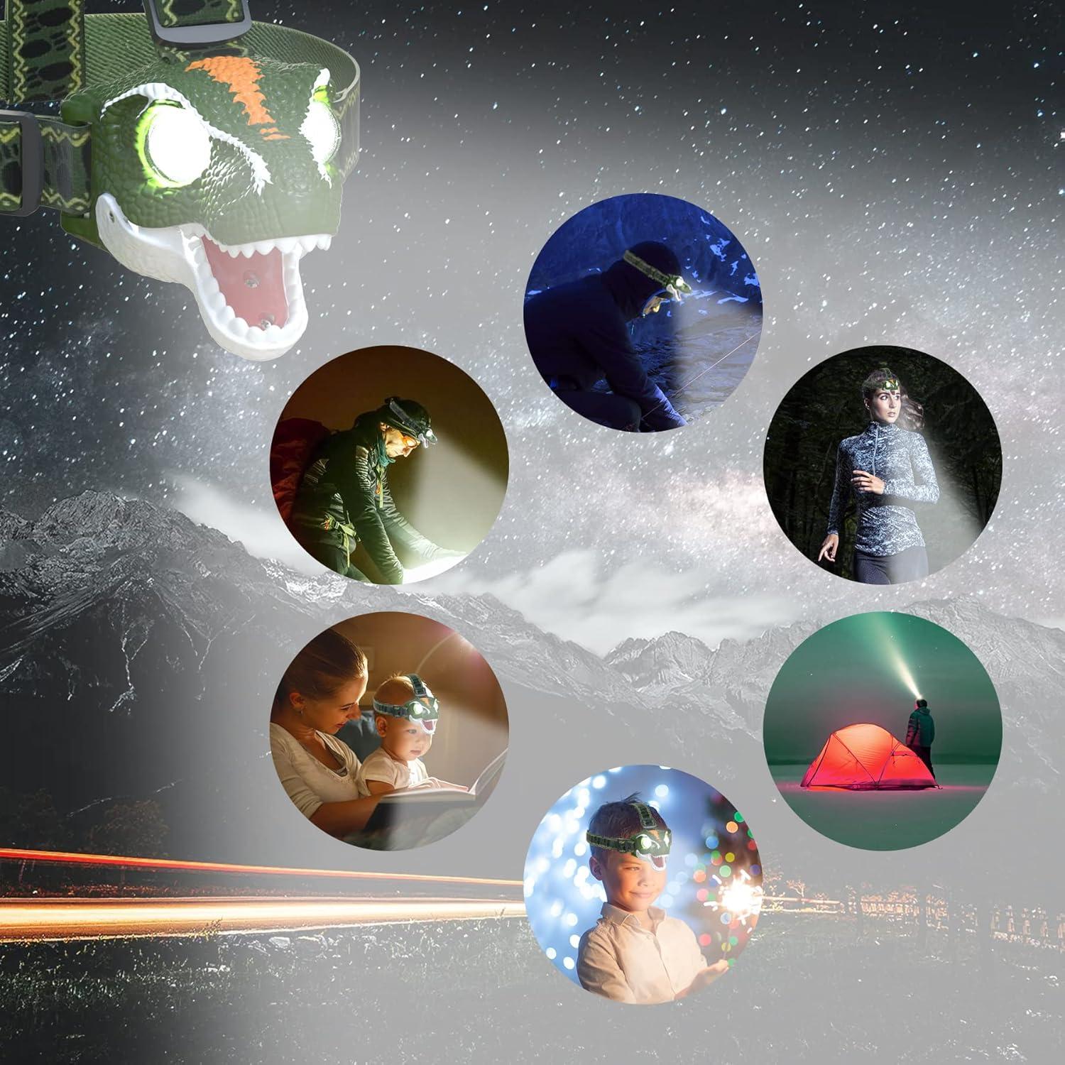 Linterna Frontal LED SEVENKA para Niños - Dinosaurio, 97g