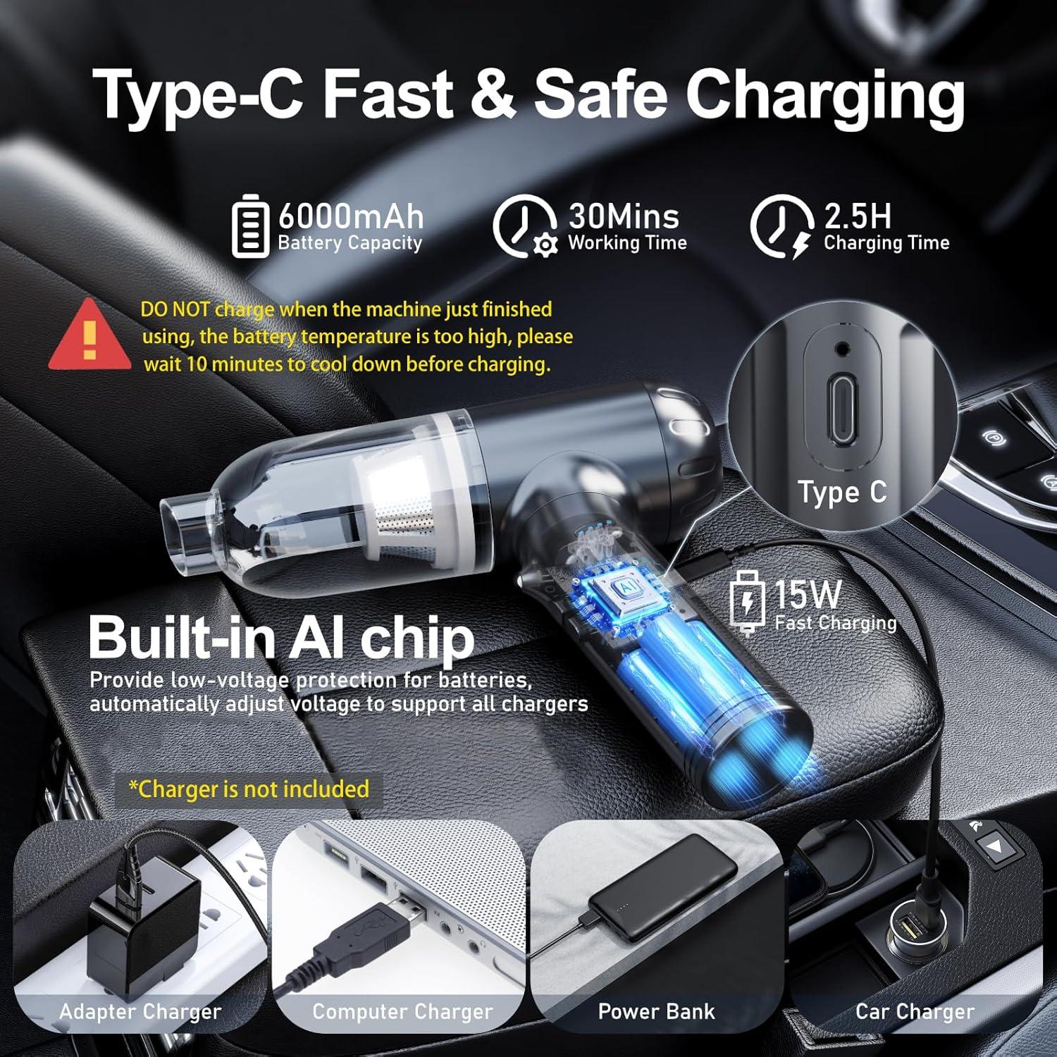 Aspiradora de Coche Inalámbrica OGMAPLE VC16-DB 150W 17000Pa