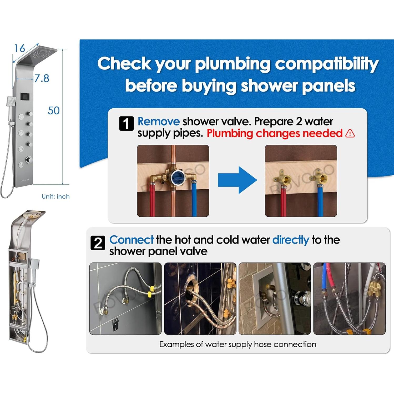 Torre de Ducha ROVOGO Unibody Acero Inoxidable 304 LED