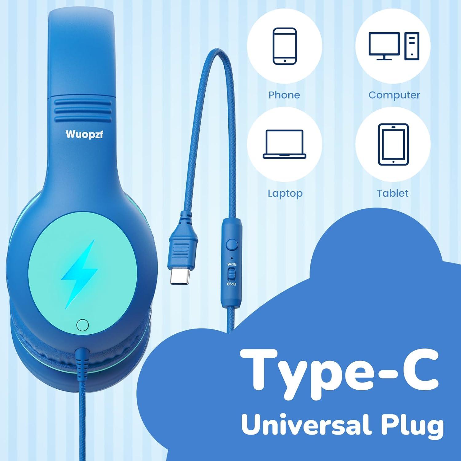 Auriculares USB C Niños Wuopzf con Limitador de Volumen y LED