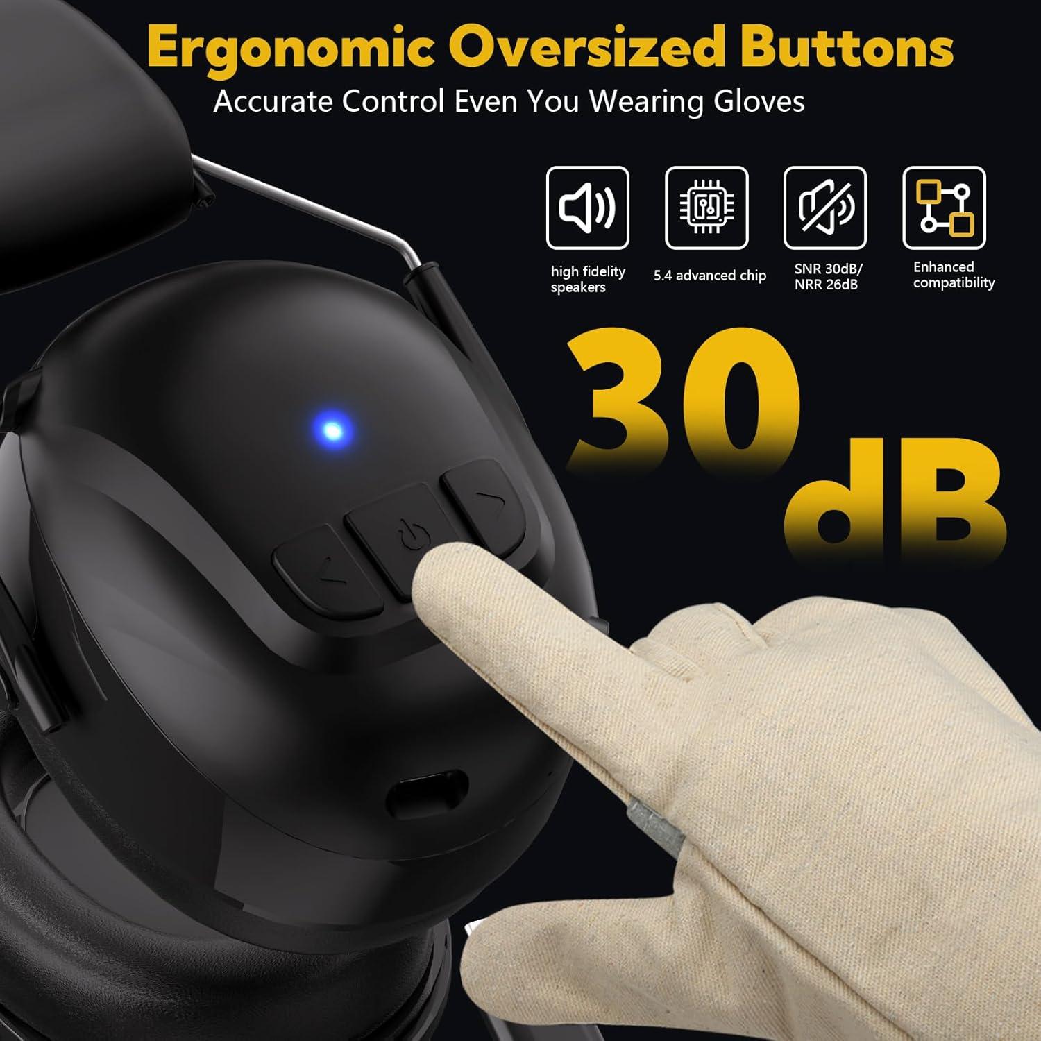 Auriculares de Protección Auditiva Bluetooth 5.4 30dB Negro