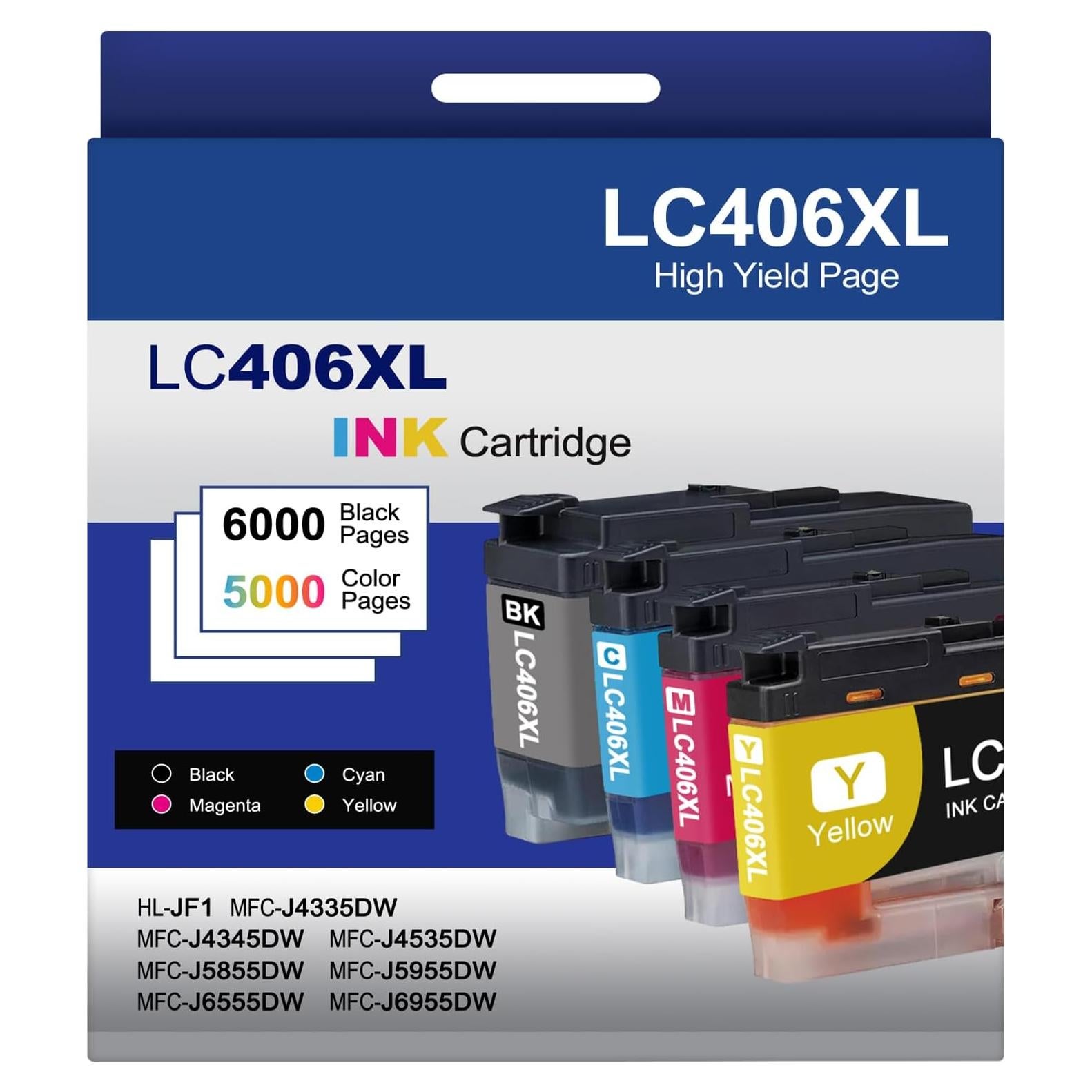 Paquete de 5 Cartuchos de Tinta LC406XL Compatibles Brother