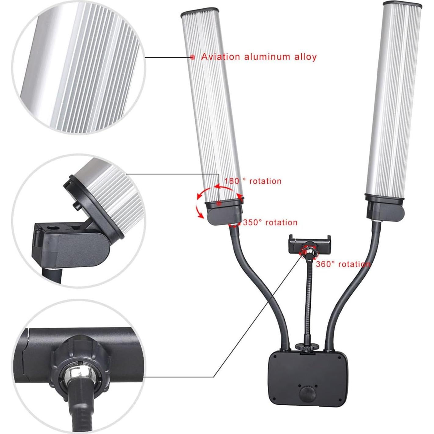 Luz de Video LED Doble Brazo 45W CCYLEZ Ajustable Portátil
