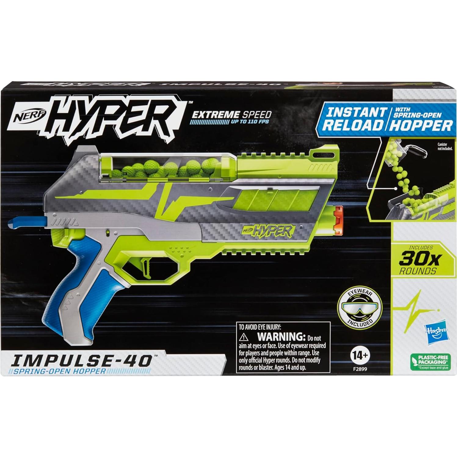 Blaster Nerf Hyper Impulse-40 con 30 Rondas y Gafas
