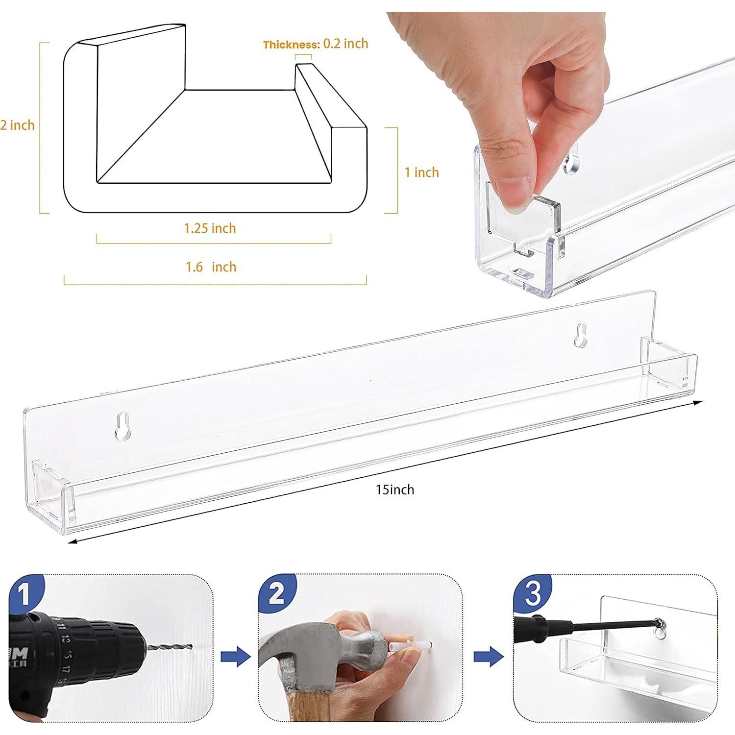Estante Flotante de Acrílico Transparente Baosia - 2 Piezas 38x4x5cm