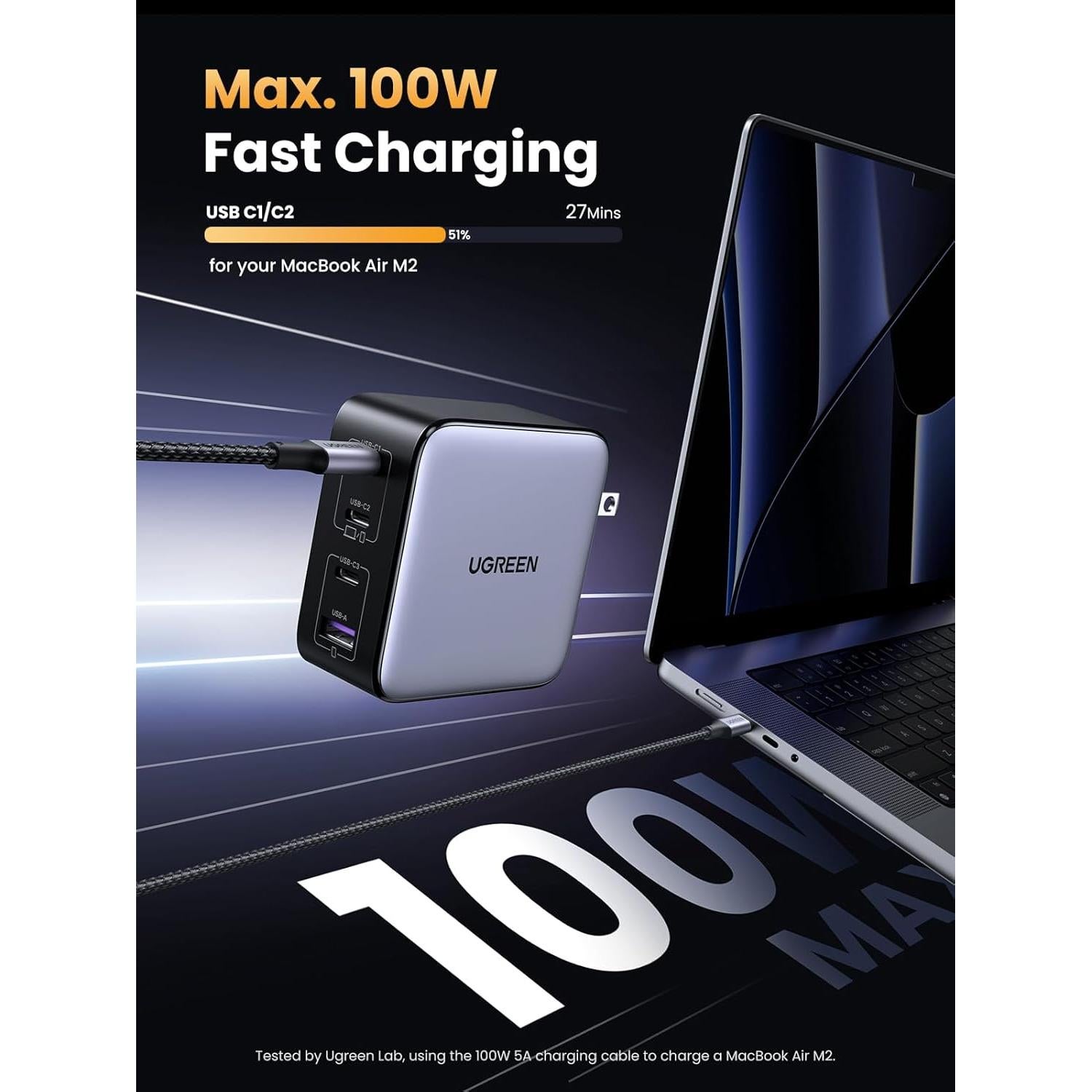 Cargador USB C UGREEN 100W 4 Puertos GaN Compacto