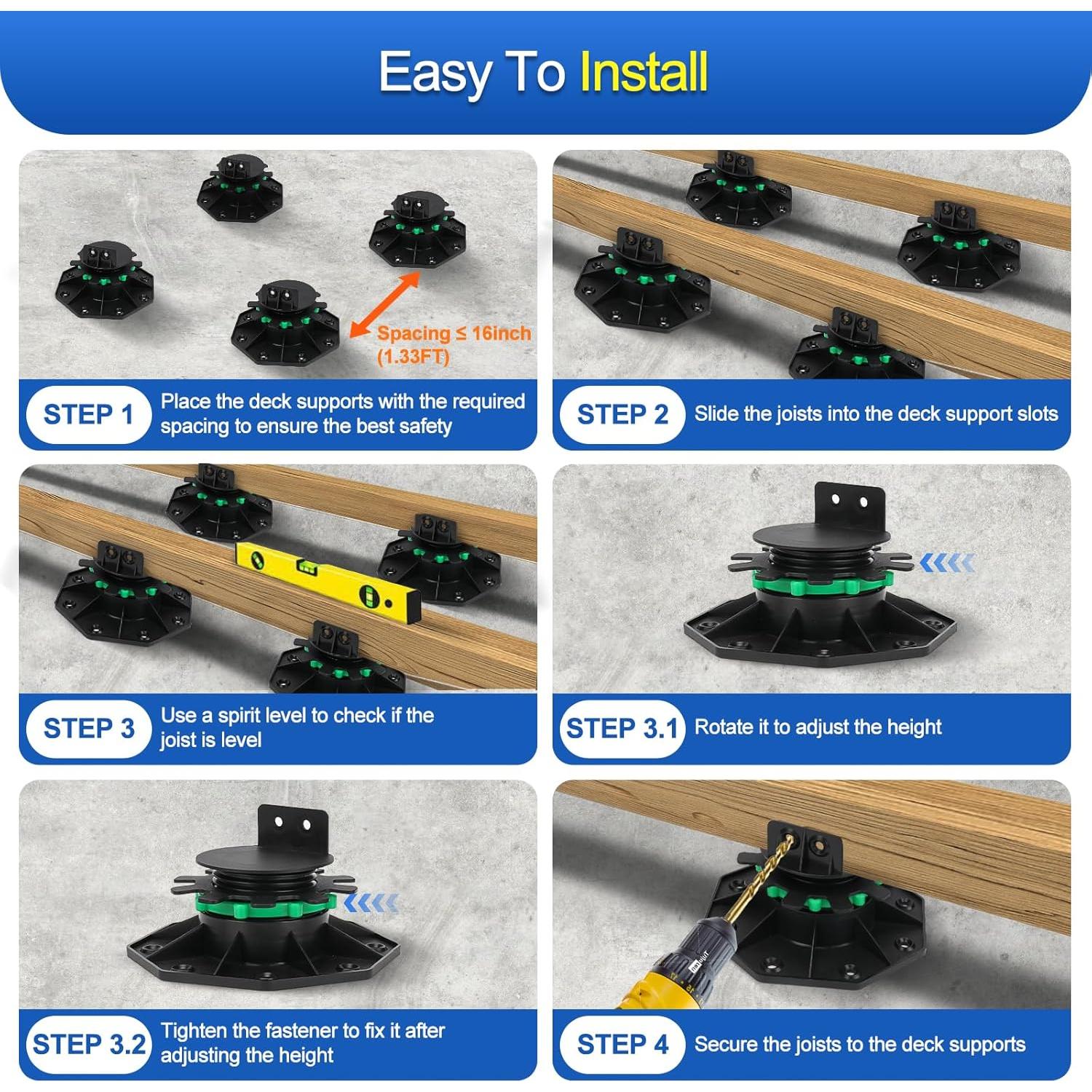 Pedestal Soporte Ajustable Zylorix 14 Paquetes 40-60mm Negro