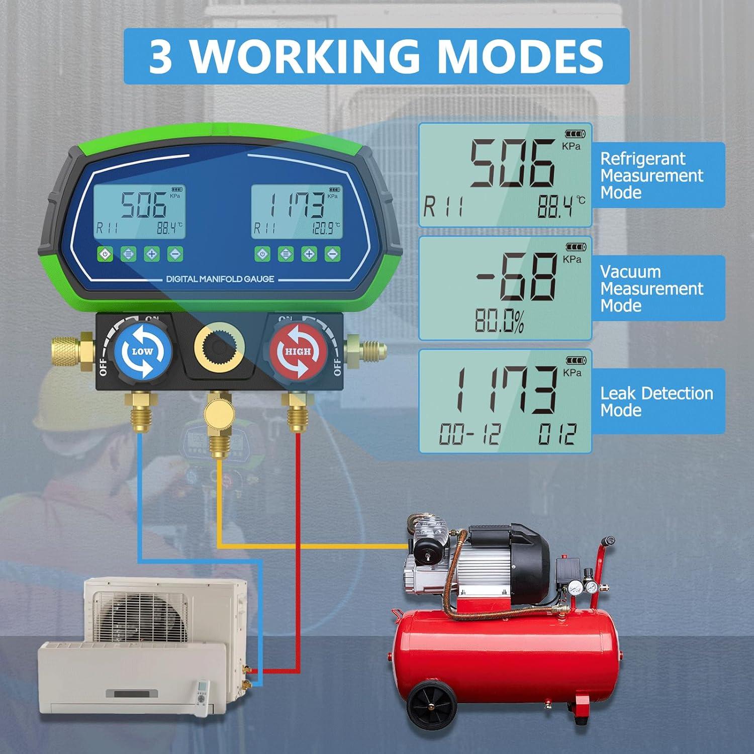 Manómetros Digitales HVAC MOTOCOCHE R410A R134A Doble Pantalla