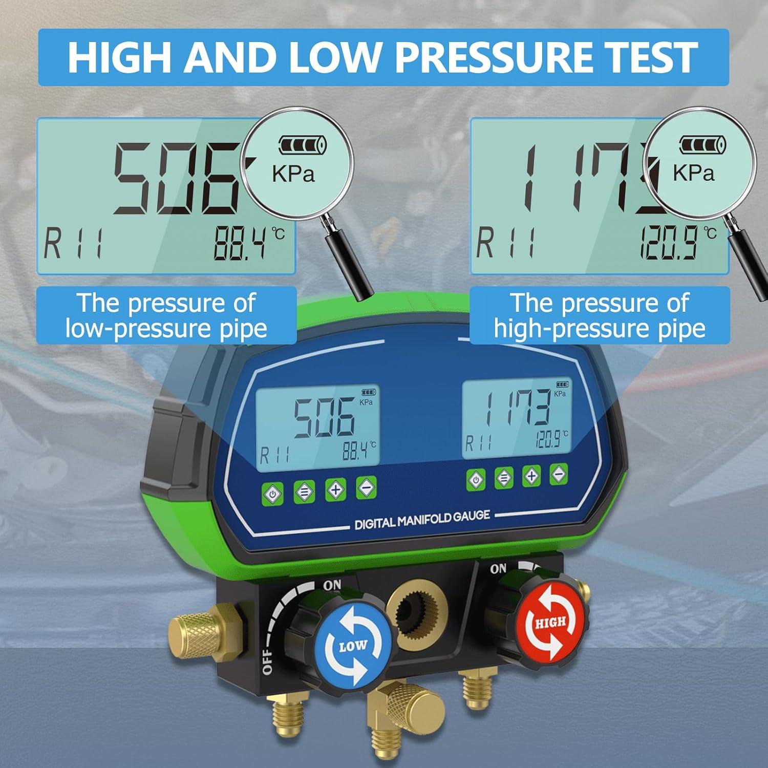 Manómetros Digitales HVAC MOTOCOCHE R410A R134A Doble Pantalla