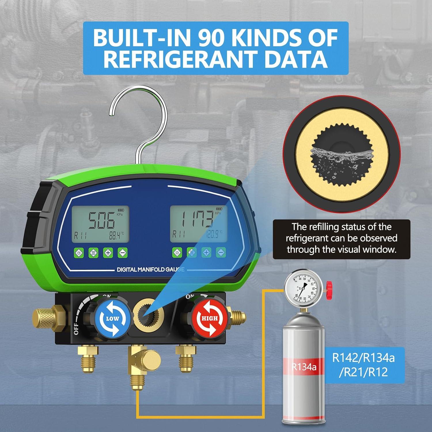 Manómetros Digitales HVAC MOTOCOCHE R410A R134A Doble Pantalla