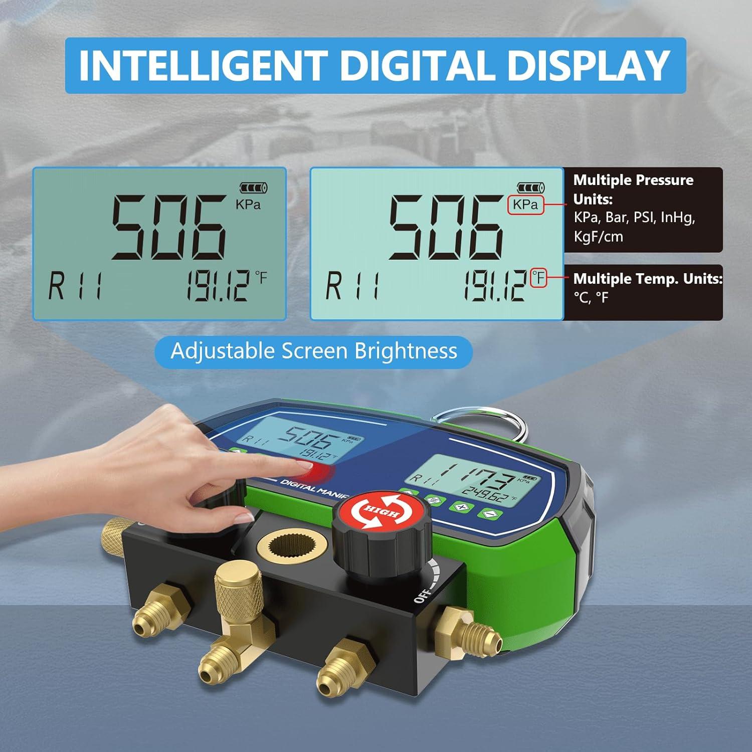 Manómetros Digitales HVAC MOTOCOCHE R410A R134A Doble Pantalla