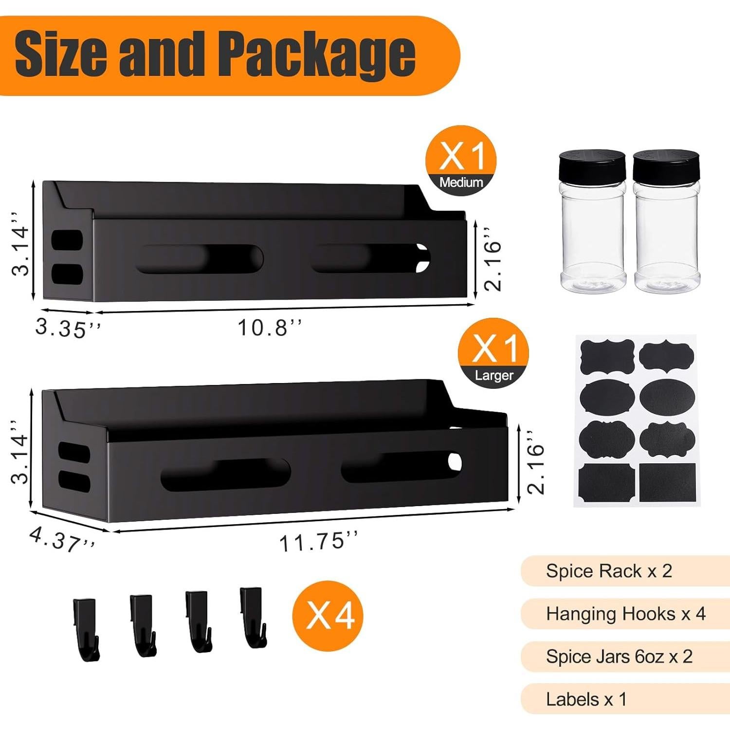 Estante Magnético para Especias SUNHEARTH 2 Paquetes Negro