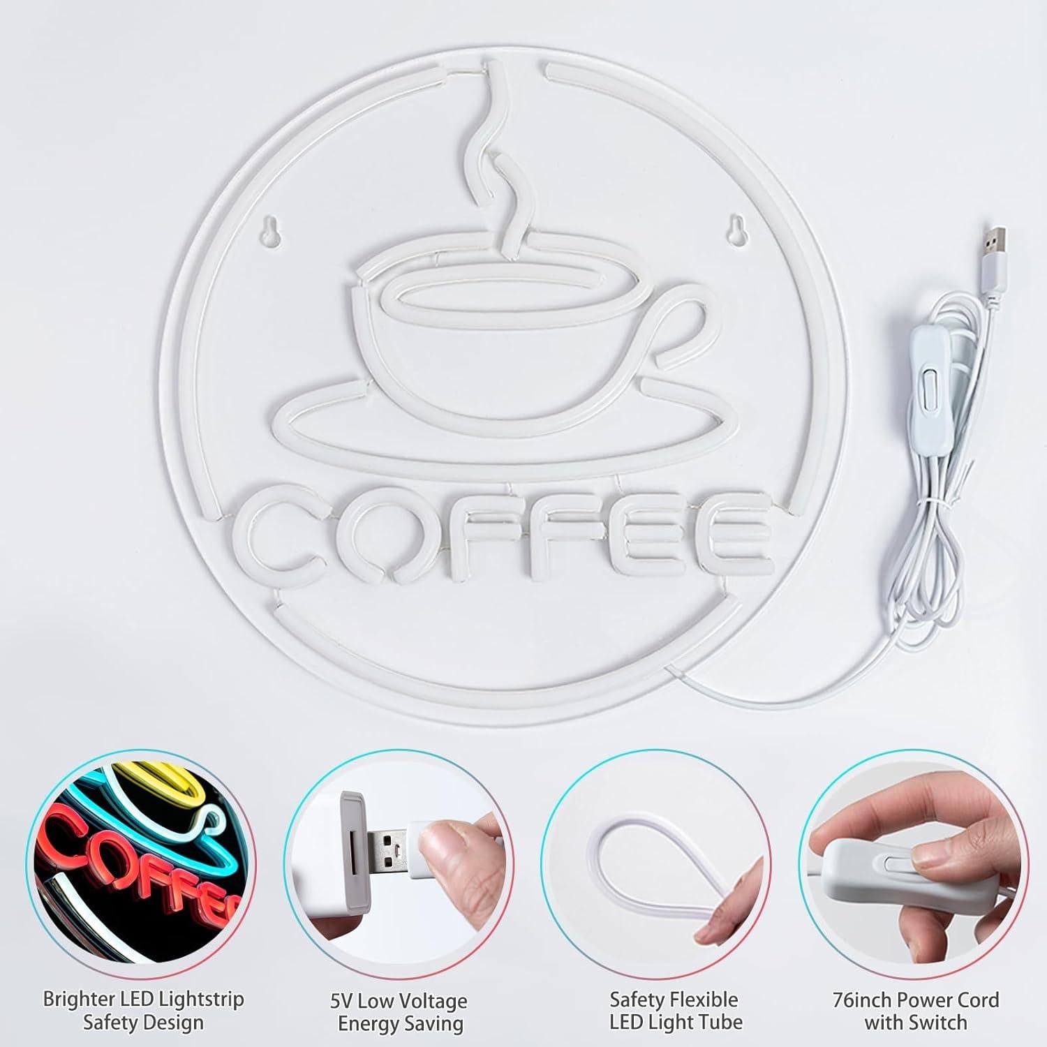 Luz de Neón LED Gevbay Taza de Café 32.6 cm Decorativa