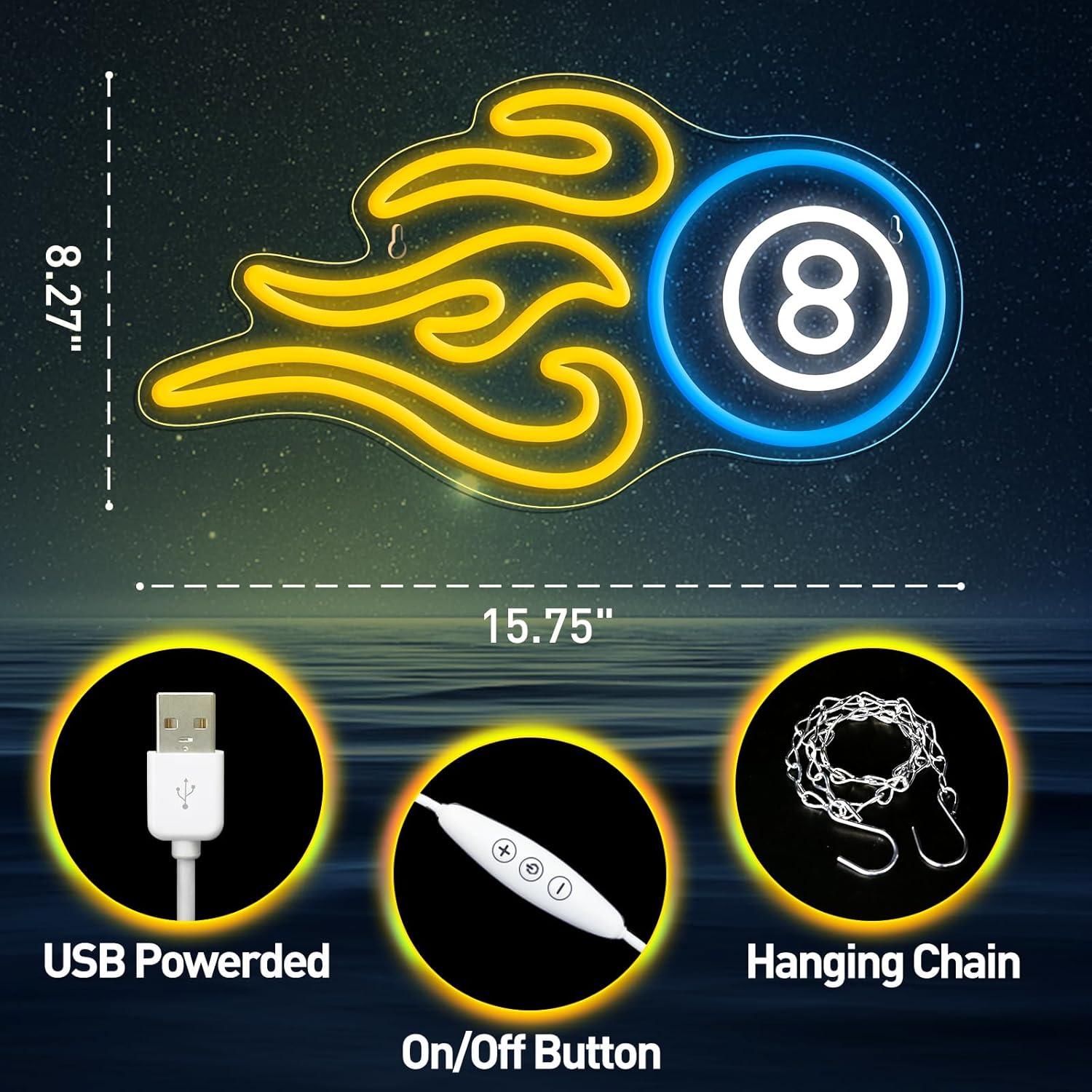 Luz de Neón LED Billar 8 IMEGINA 40x21 cm USB Dimmable