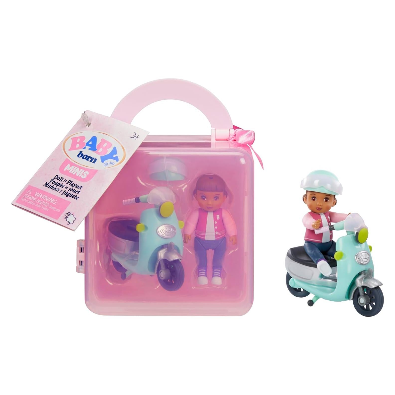 Set de Juego BABY born MINIS - Muñeca 6.98 cm, Scooter y Casco