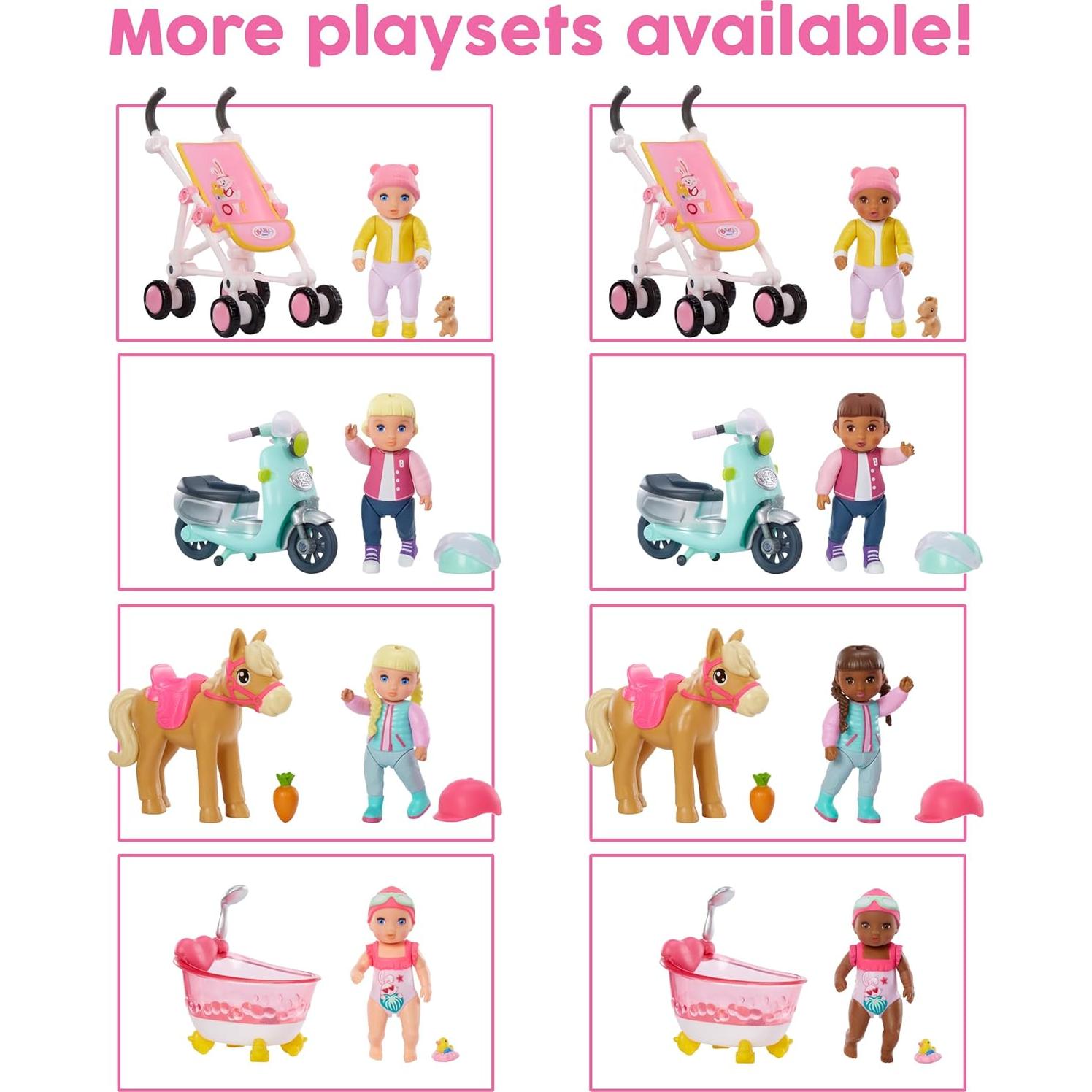 Set de Juego BABY born MINIS - Muñeca 6.98 cm, Scooter y Casco