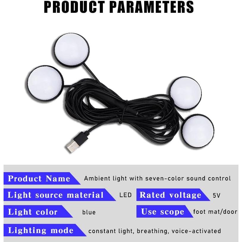 Luces LED Ambientales para Coche Couslcd 1.7m USB Azul
