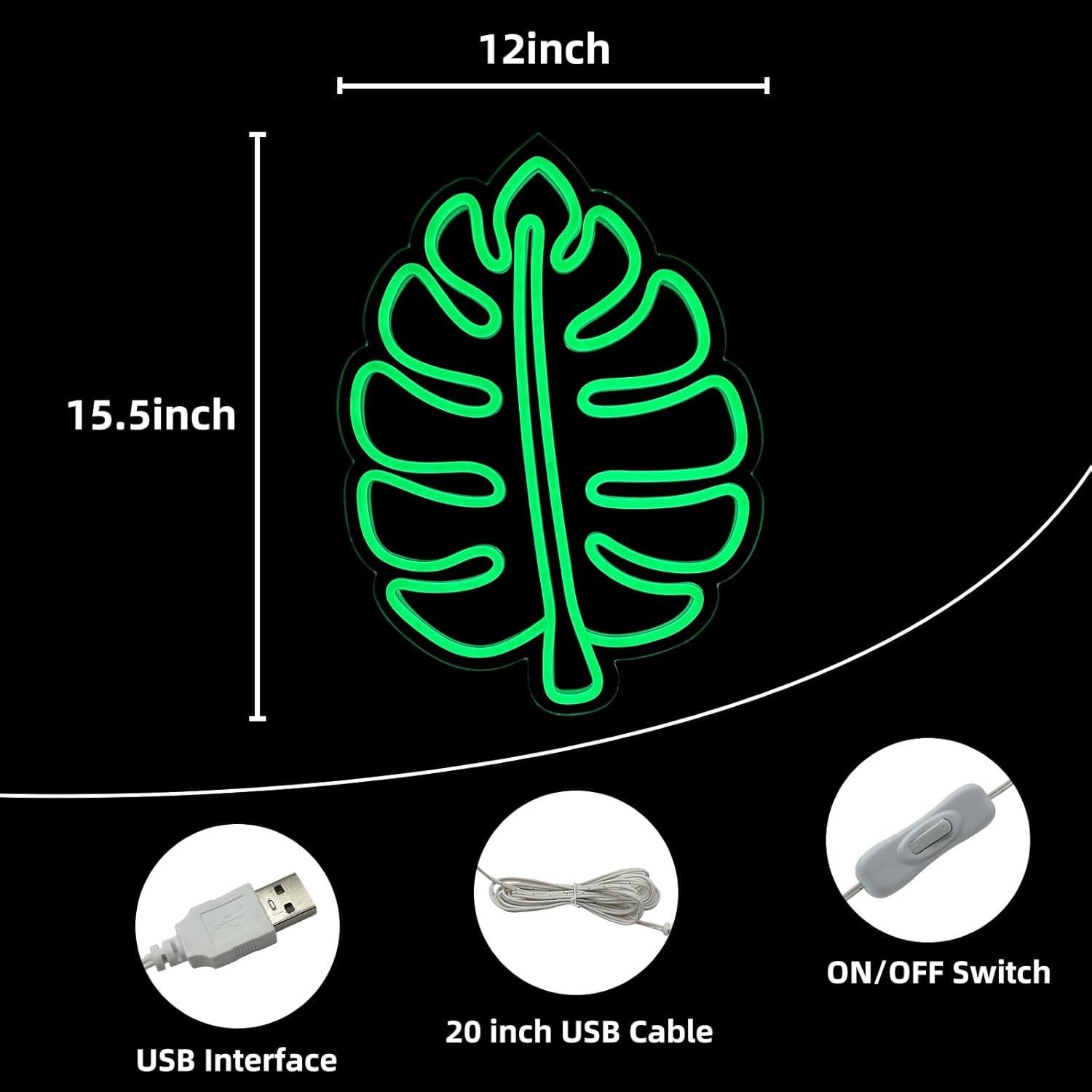 Luz de Neón Anycosy Hoja Verde para Decoración de Pared
