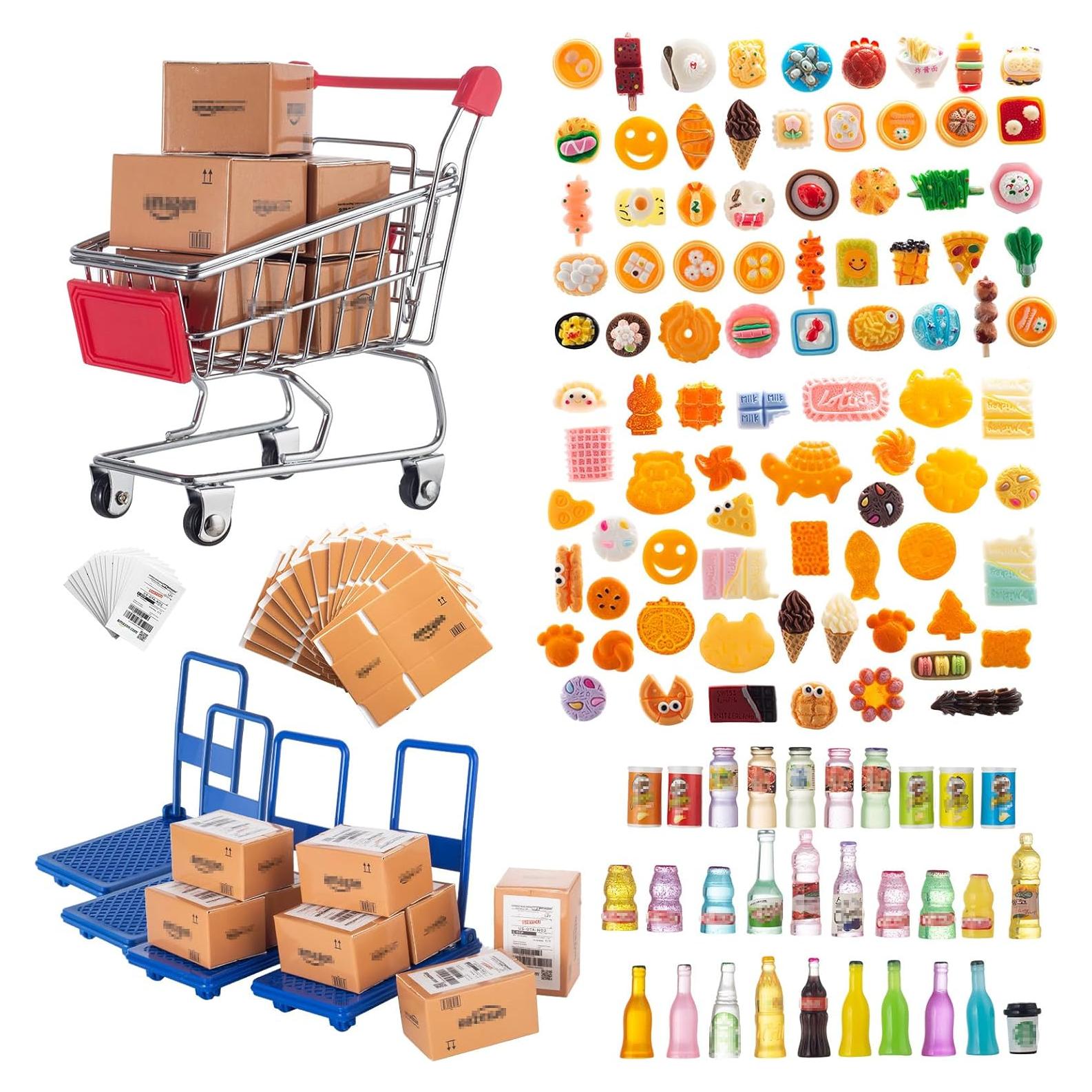 Conjunto Miniatura 175PCS Vawuz Carrito de Compras 1:12