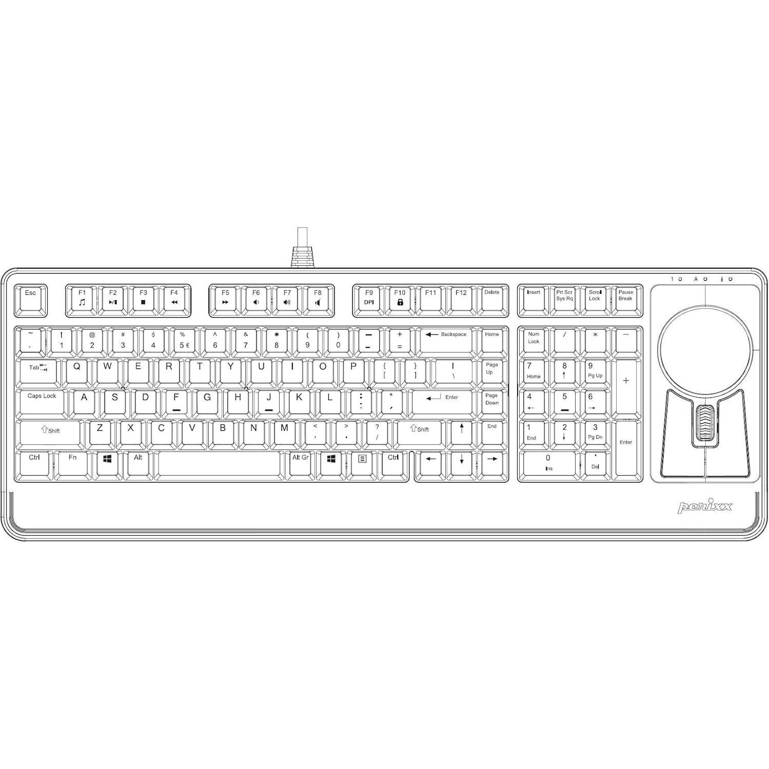 Teclado Mecánico Perixx PERIBOARD-522 con Trackball 55mm