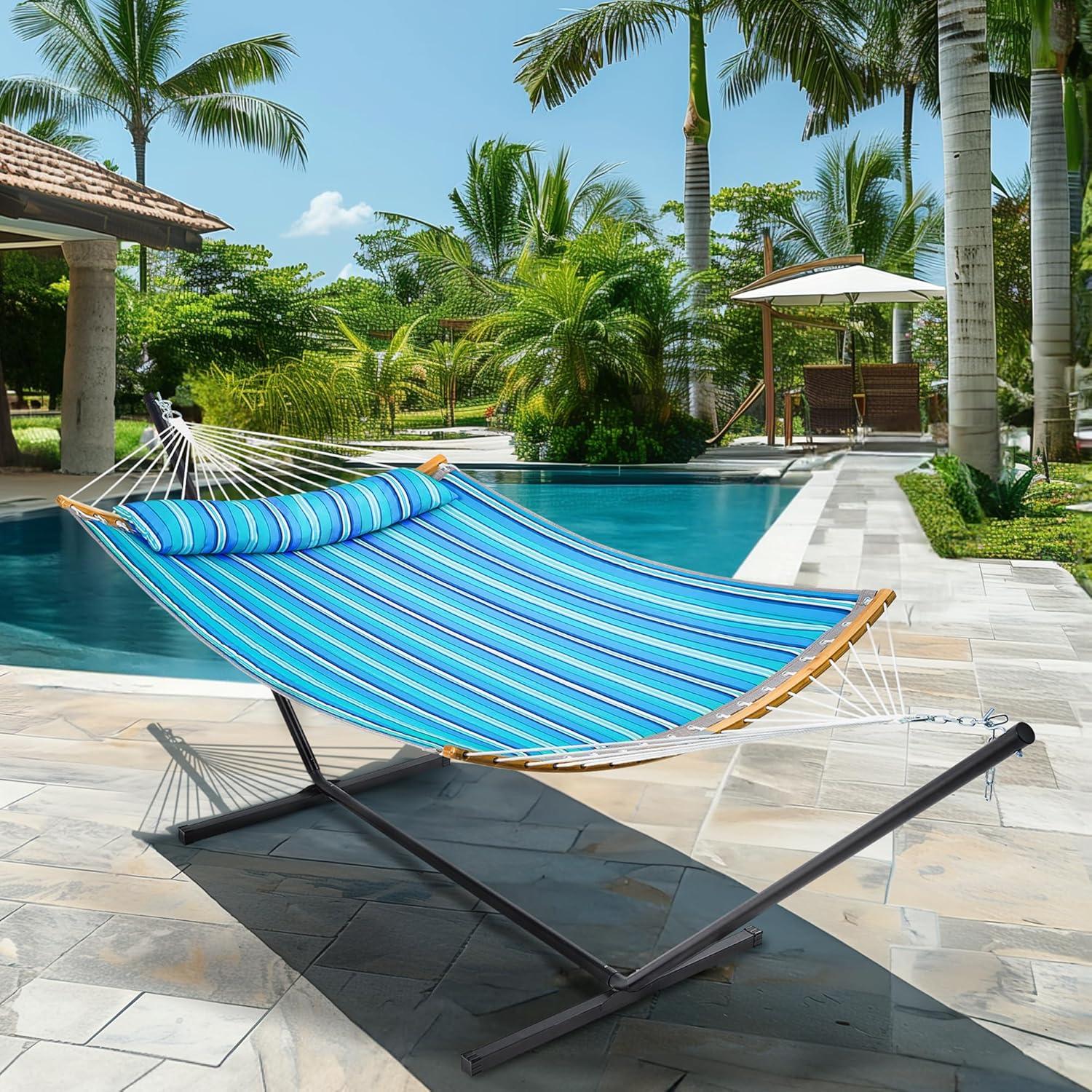 Hamaca Doble SUPERJARE con Soporte y Almohada Desmontable - Azul Aqua