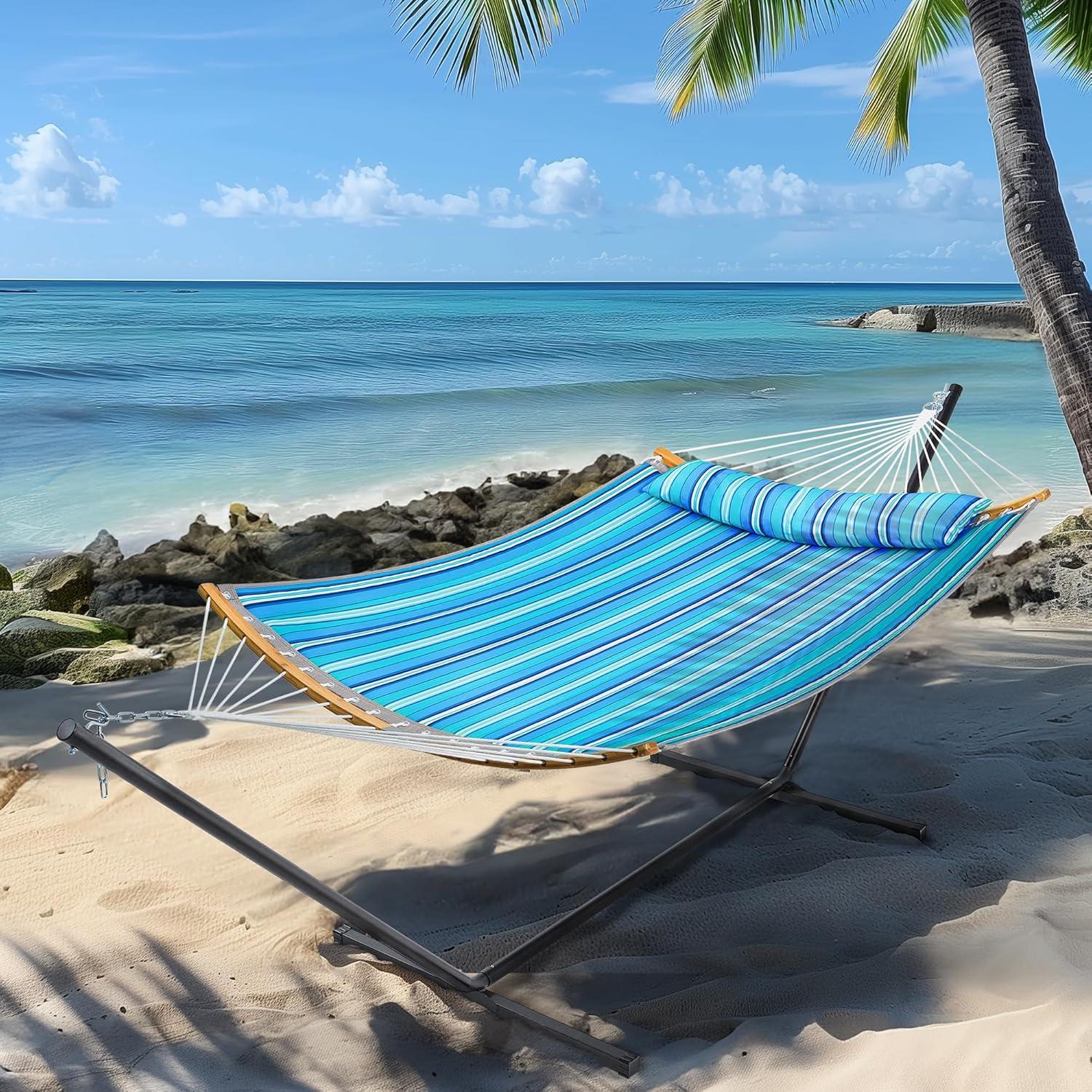 Hamaca Doble SUPERJARE con Soporte y Almohada Desmontable - Azul Aqua